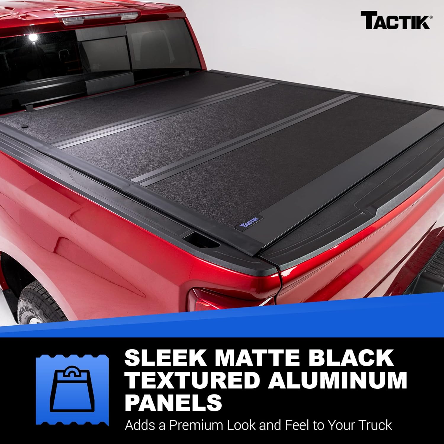 TACTIK Cubierta Tonneau de aluminio de perfil bajo de tres pliegues para caja de camioneta, compatible con Toyota Tundra 2014-2021 con caja de 6.5
