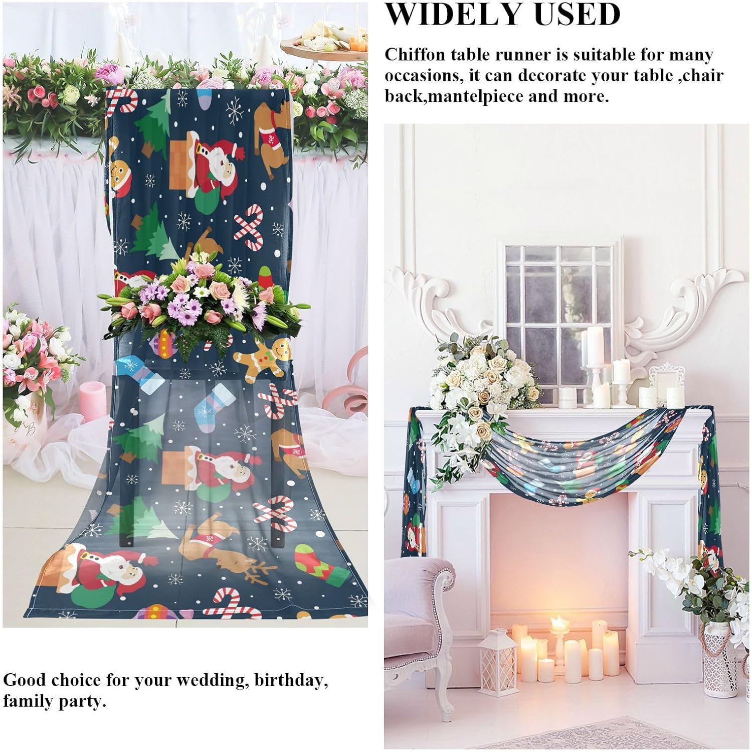 Christmas New Year Santa Deer Table Runner Fall Table Runners for Dining Table Decor Christmas Table Runner 108 Inches Long