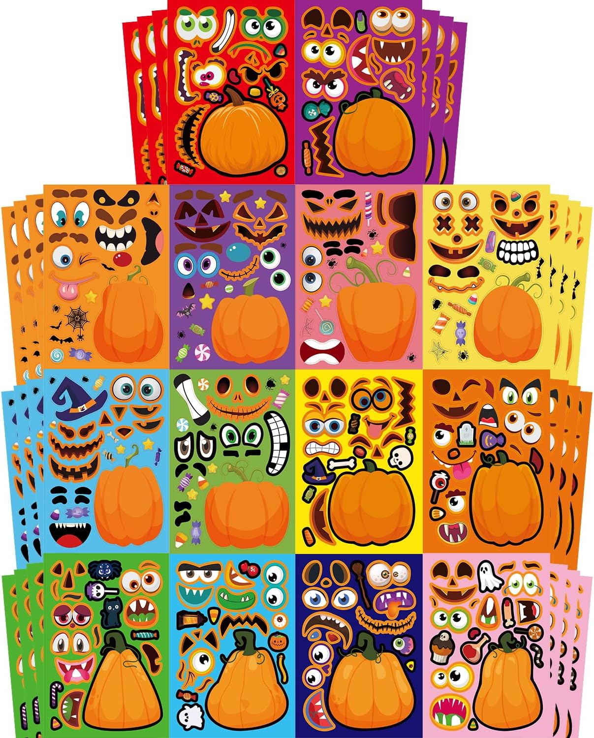 56 hojas de calcomanías de calabaza de Halloween para niños, 14 diseños diferentes de calabaza, divertidos recuerdos de fiesta de Halloween,