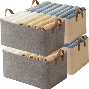 AARAINBOW 4 organizadores de ropa de armario con asa, caja de almacenamiento de tela con marco de acero, cestas de almacenamiento apilables, caja de AARAINBOW 4 organizadores de ropa de armario con asa, caja de almacenamiento de tela con marco de acero, cestas de almacenamiento apilables, caja de