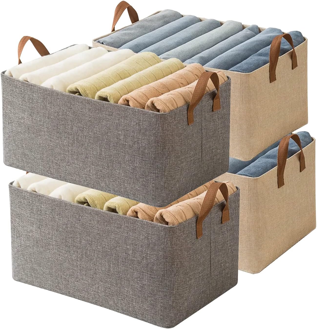 AARAINBOW 4 organizadores de ropa de armario con asa, caja de almacenamiento de tela con marco de acero, cestas de almacenamiento apilables, caja de