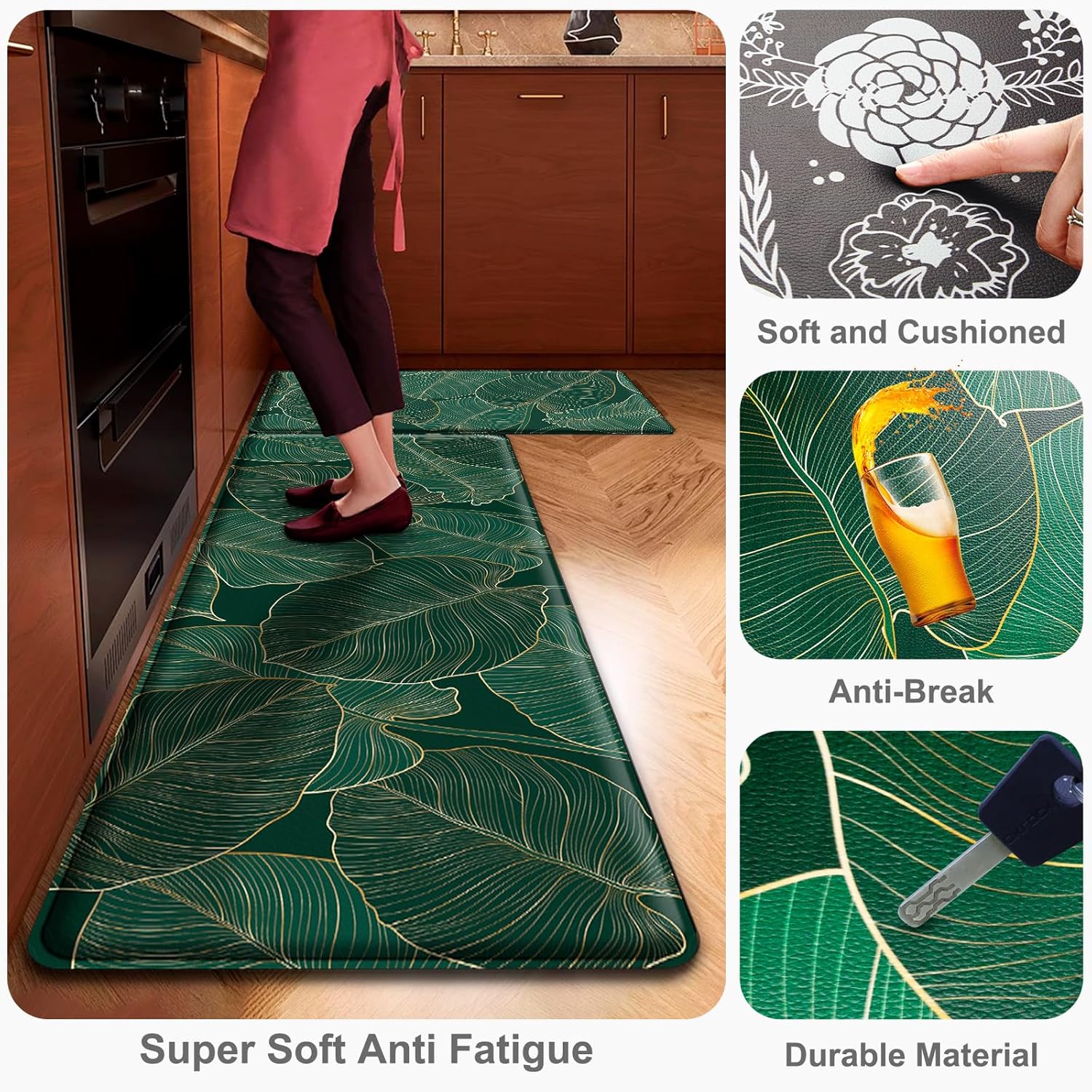 Wiabsi Juego de 2 tapetes de cocina antifatiga para piso, 0.47 pulgadas de grosor, resistentes Juego de alfombras de cocina acolchadas,