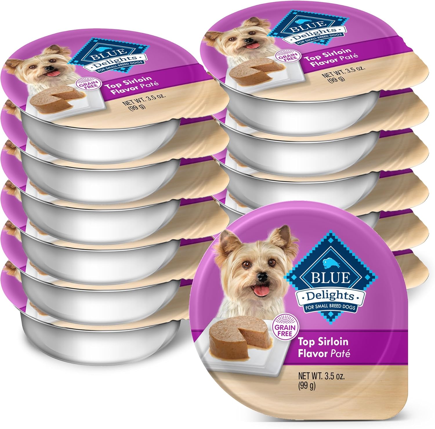 Blue Buffalo Delights – Envases con porciones de 3.5 oz de alimento húmedo natural para perros adultos de raza pequeña, con sabor a filete de res en