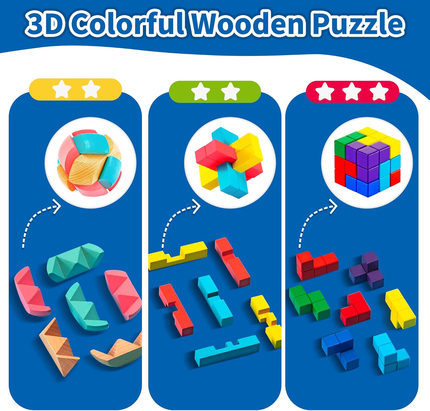 Juego de 11 rompecabezas de rompecabezas 3D – Paquete de 11 juguetes coloridos de madera y metal para desbloquear el cerebro de enclavamiento,