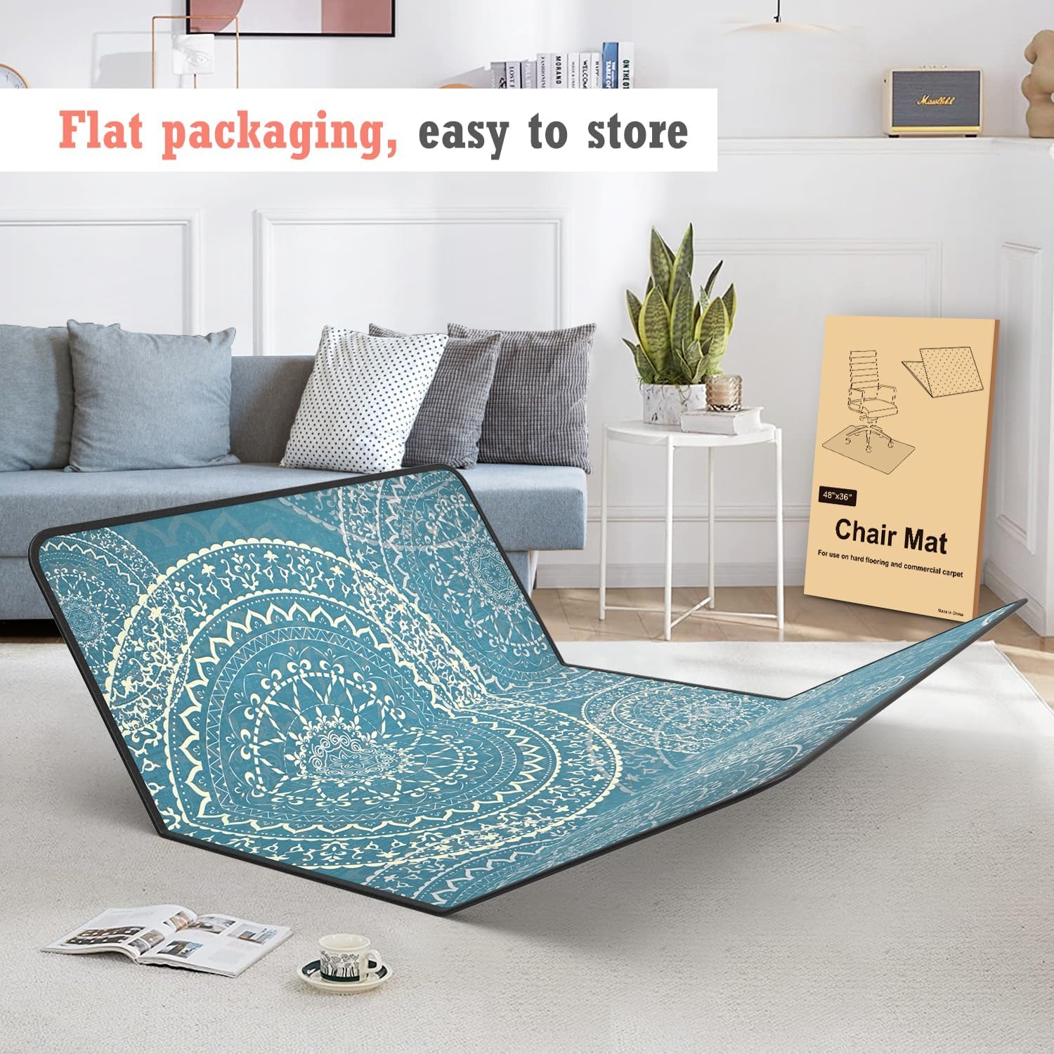 Tapete para silla de oficina resistente para alfombra y piso de madera dura, tapete bohemio para silla de escritorio, 36 x 48 pulgadas, tapete de