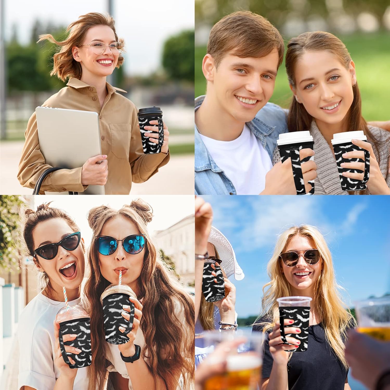 Bat Animal – Funda para café helado con asa, diseño gótico de murciélagos de Halloween reutilizable de neopreno con aislamiento para bebidas frías,