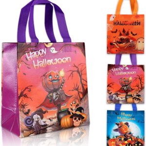 Bolsas de Halloween para dulce o truco, 4 bolsas pequeñas de Halloween con asas, bolsas multifuncionales no tejidas para envolver regalos, dulce o Bolsas de Halloween para dulce o truco, 4 bolsas pequeñas de Halloween con asas, bolsas multifuncionales no tejidas para envolver regalos, dulce o