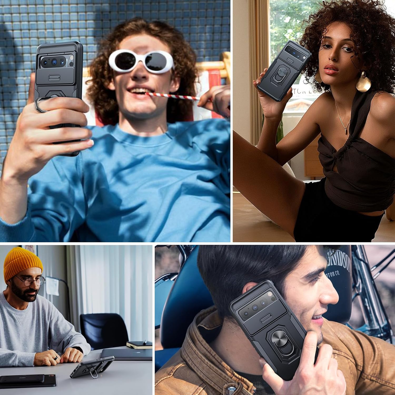 Simtect Funda para Google Pixel 8 Pro con cubierta de cámara, protección militar contra caídas de 14 pies soporte de anillo de rotación de 360 Funda