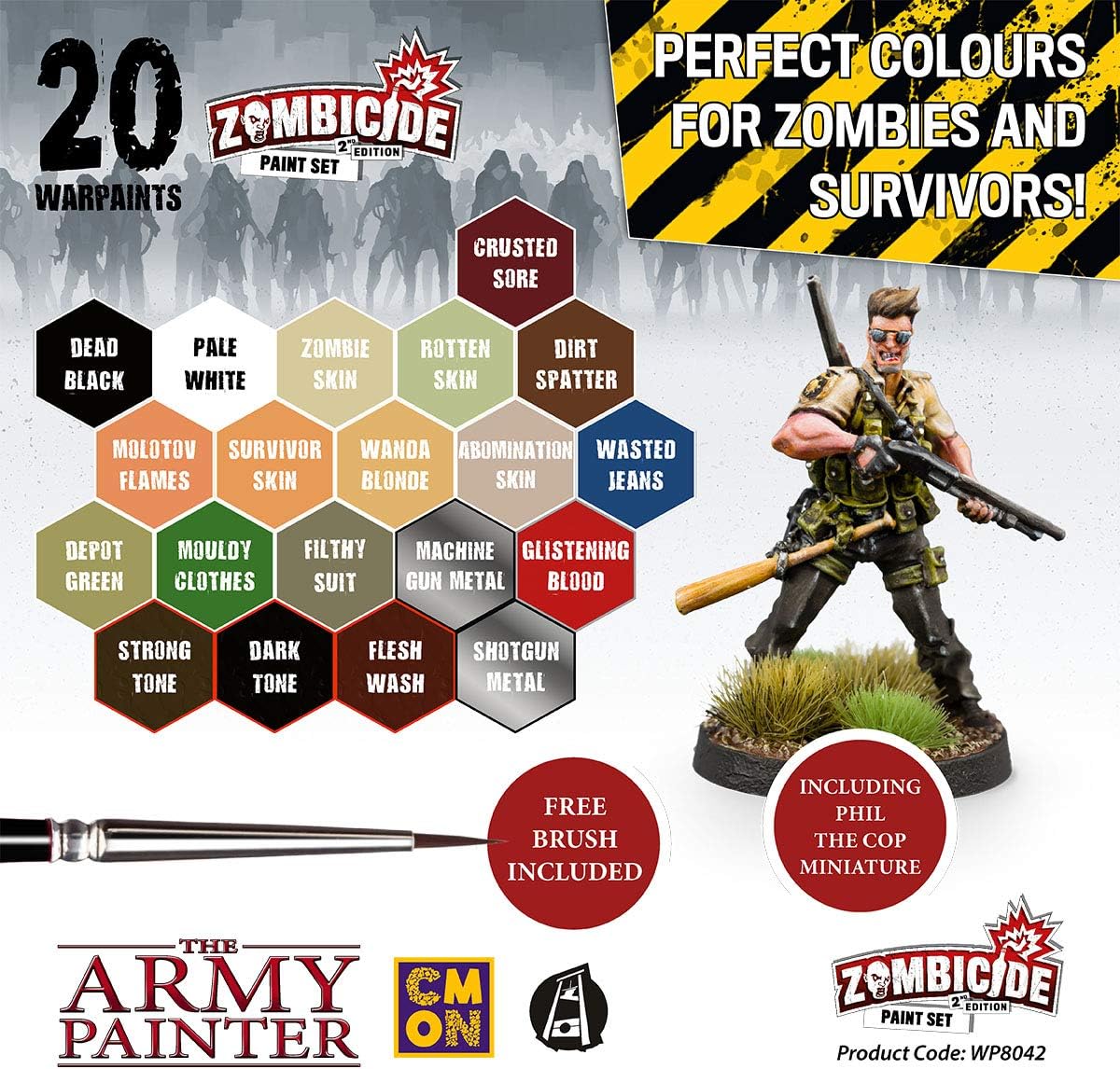 The Army Painter Zombicide – Juego de pintura de núcleo de segunda edición, 20 pinturas acrílicas, 1 sobreviviente y 1 pincel de inicio para Cool