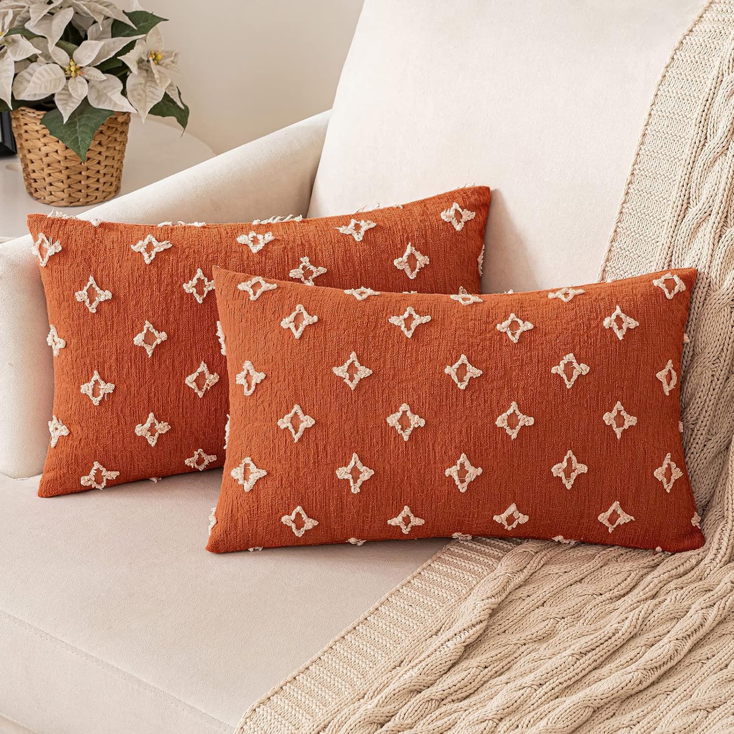 MIULEE – Juego de 2 fundas de almohada decorativas para funda de cojín de jacquard de rombos, funda de cuadros suaves para sofá, cama, dormitorio y