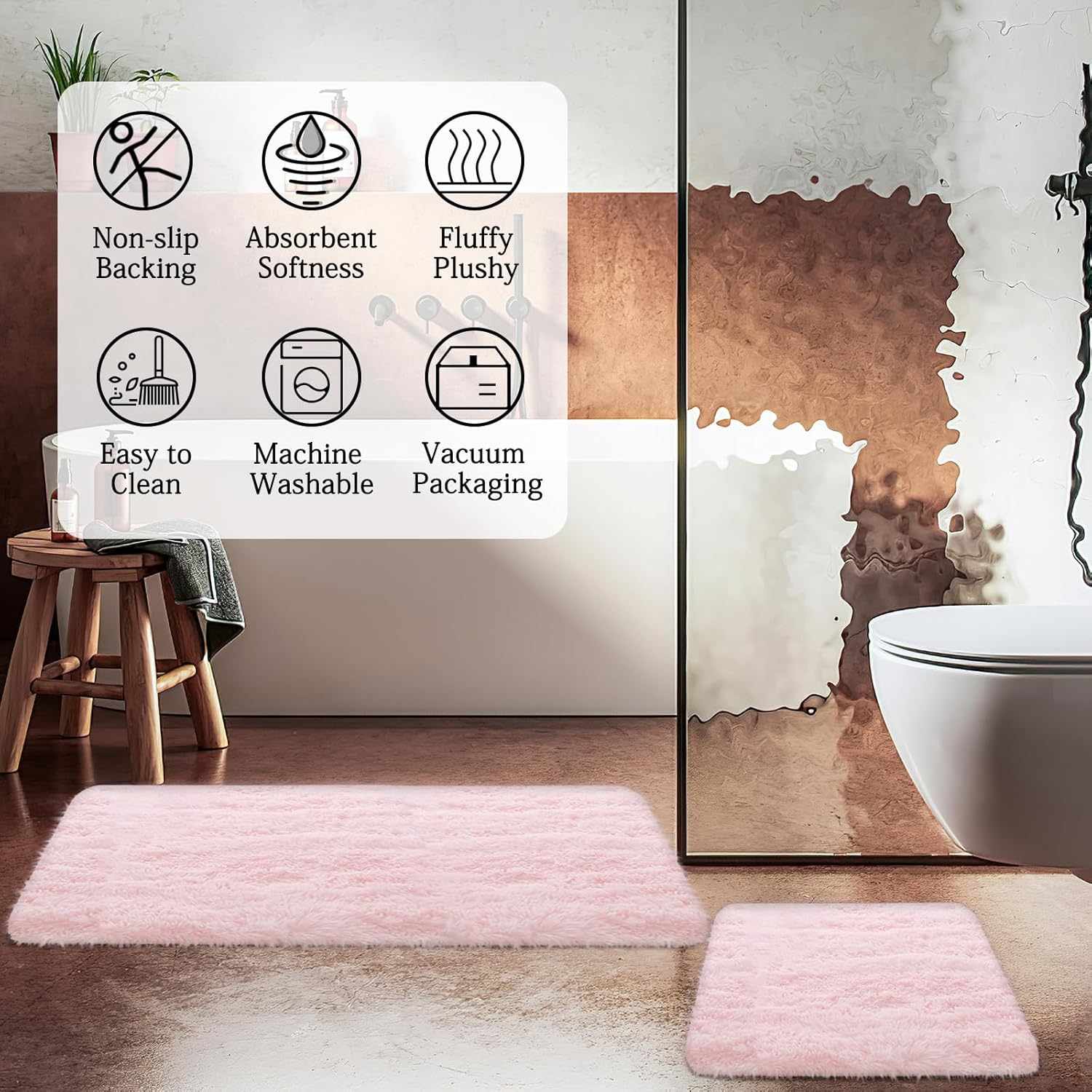 ConCus-T Juego de 2 alfombras de área rosas para el día de la madre, alfombra peluda de pelo sintético rosa teñido anudado para cocina, sala de