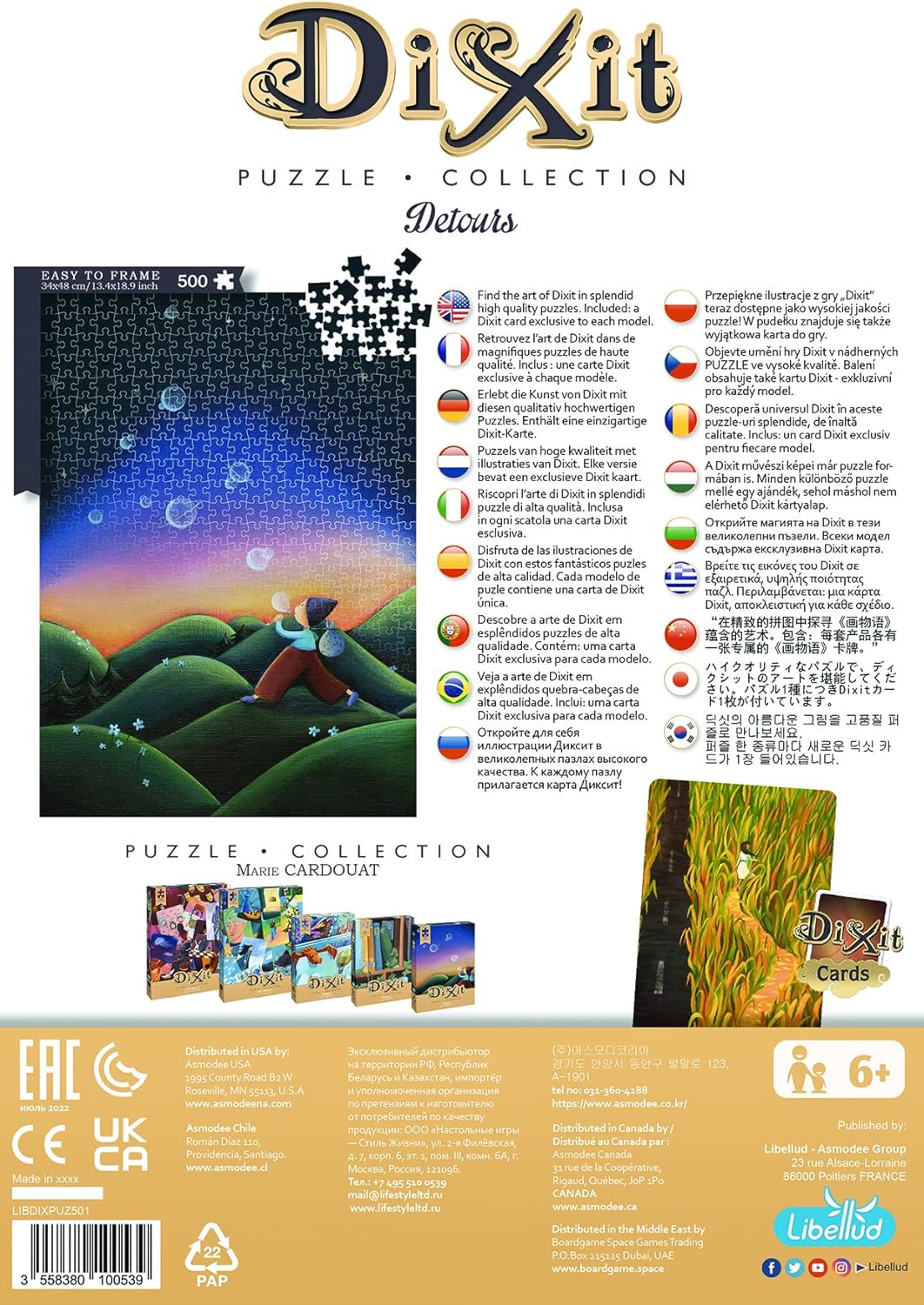 Dixit Detours – Rompecabezas de 500 piezas, divertido para niños y adultos, fácil de enmarcar, incluye una tarjeta exclusiva con ilustraciones de