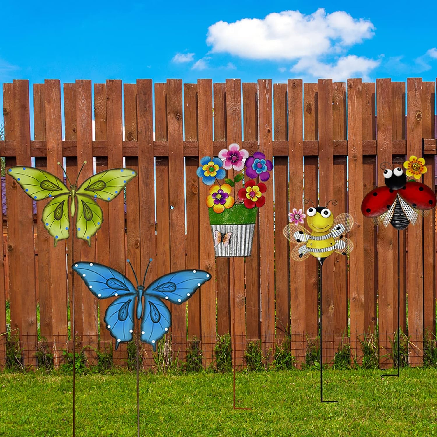 Estacas de metal para jardín, letrero decorativo para patio, decoración de camino, decoración de interiores y exteriores (mariposa azul)