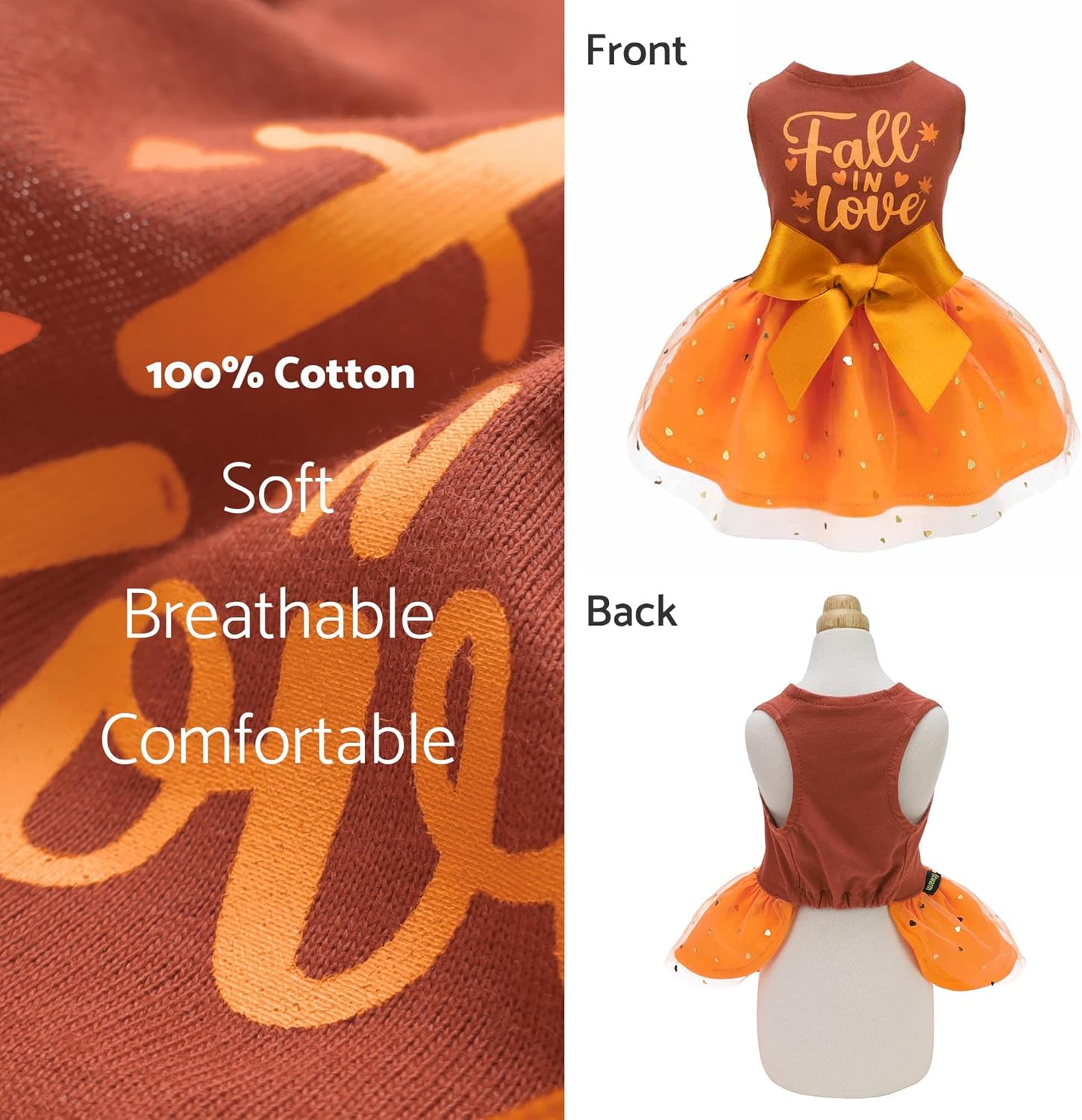 Fitwarm Vestido de perro de Acción de Gracias, ropa brillante para perros pequeños y niñas, vestido tutú para mascotas, traje de gato, marrón,