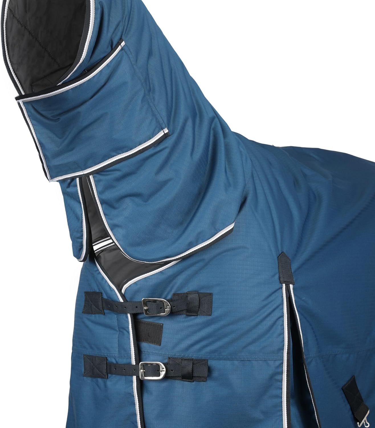 HORZE Glasgow – Manta de invierno impermeable de peso medio con cubierta para el cuello (relleno de 5.29 oz), color azul ópalo, 78 pulgadas