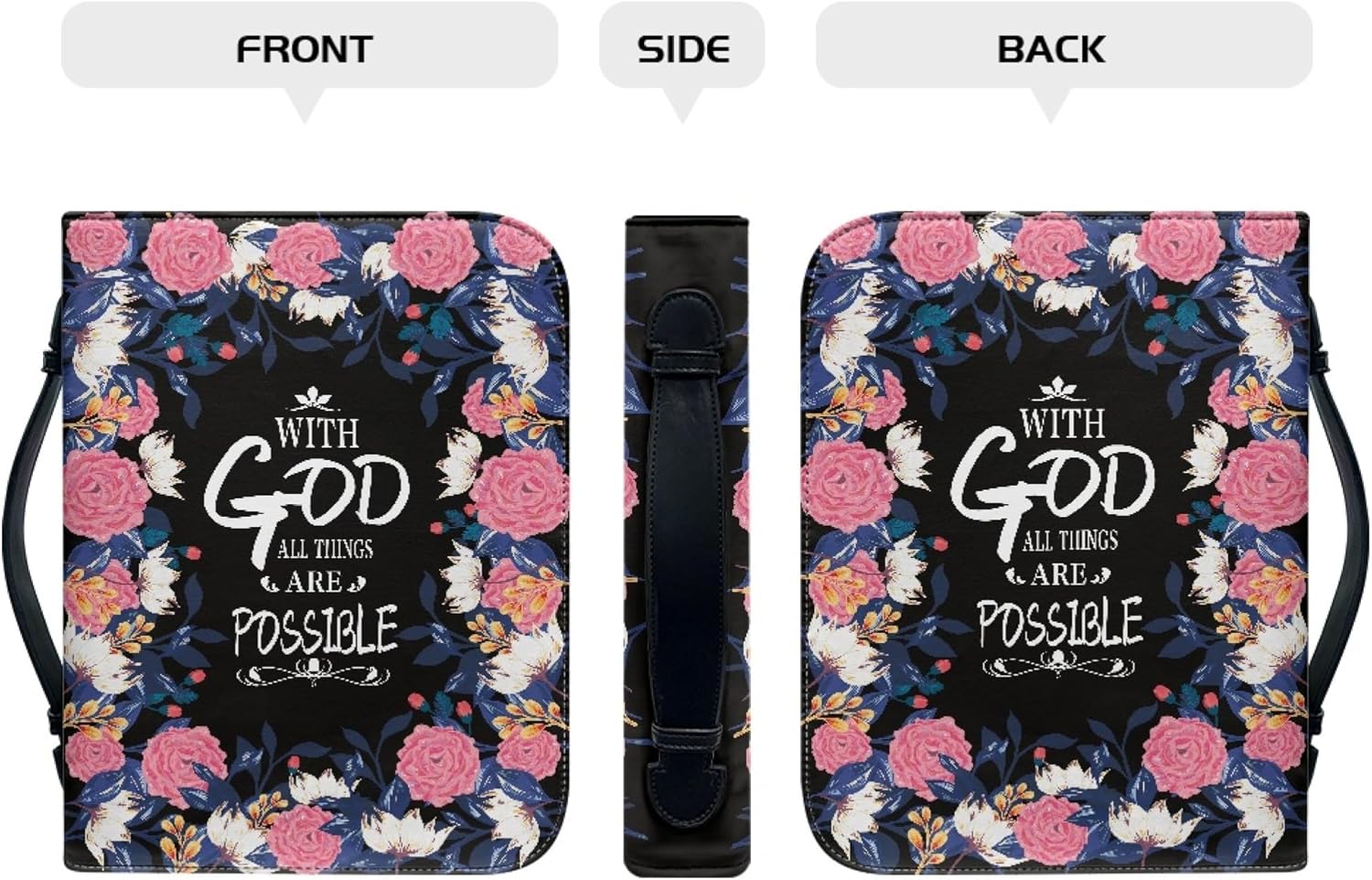 Fundas de Biblia de flores para mujeres, funda de Biblia extra grande con estampado de versículos para niñas y hombres con asa con cremallera y