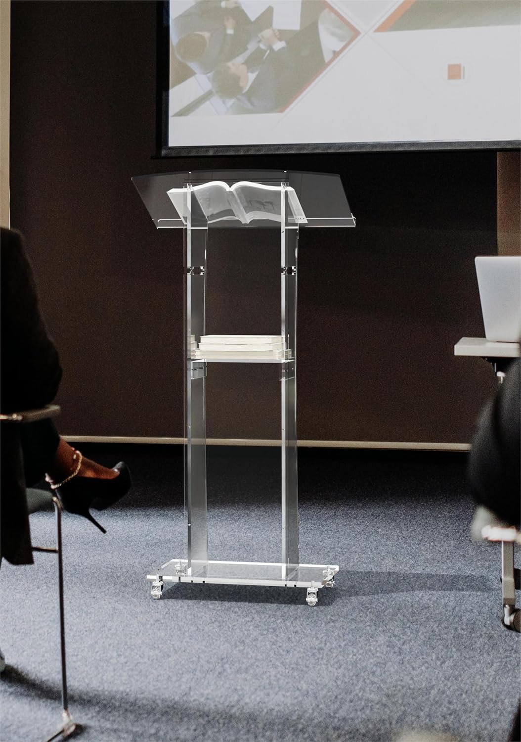 Soporte de podio de acrílico transparente, atril y podio moderno de 47 pulgadas con estante de almacenamiento para iglesia, discurso, aula, boda,