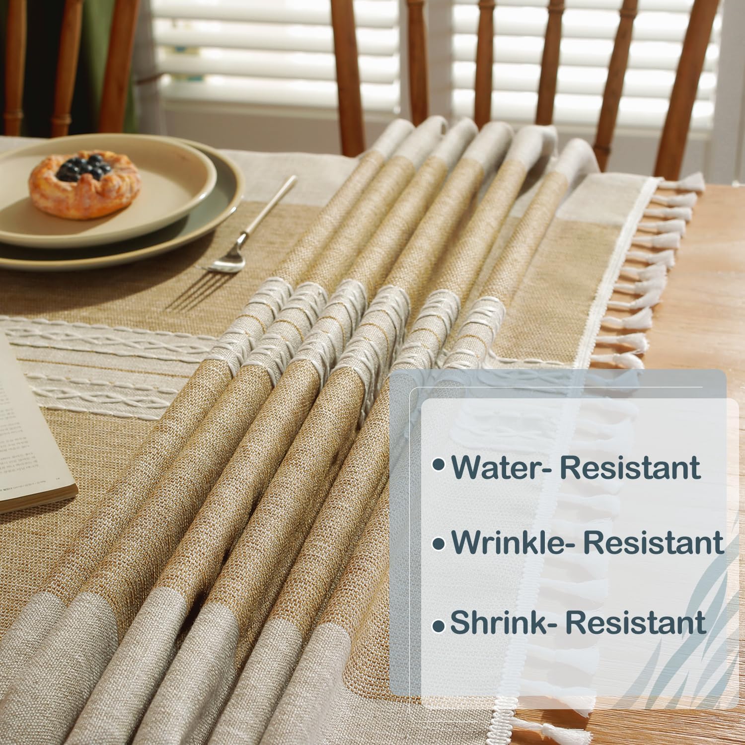 Laolitou – Manteles impermeables con borla cosida, de lino y algodón, sin arrugas, decoración para la mesa del comedor, fiestas, vacaciones,