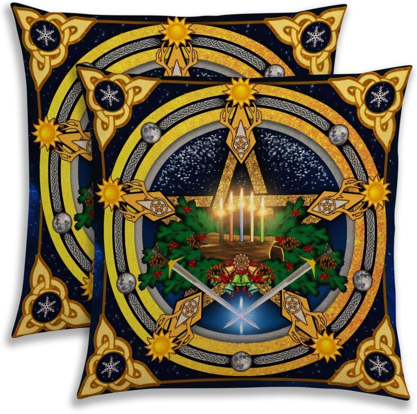 Nepnuser Yule – Juego de 2 fundas de almohada de 18 x 18 pulgadas, decoración pagana de Navidad, solsticio de invierno, vacaciones, para cama, sofá
