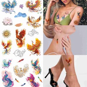 Tattoonova 18 hojas de tatuajes temporales para mujer, pájaros, fiesta, favores de fiesta de fénixes, manga corporal, cara, loto, tatuajes falsos Tattoonova 18 hojas de tatuajes temporales para mujer, pájaros, fiesta, favores de fiesta de fénixes, manga corporal, cara, loto, tatuajes falsos