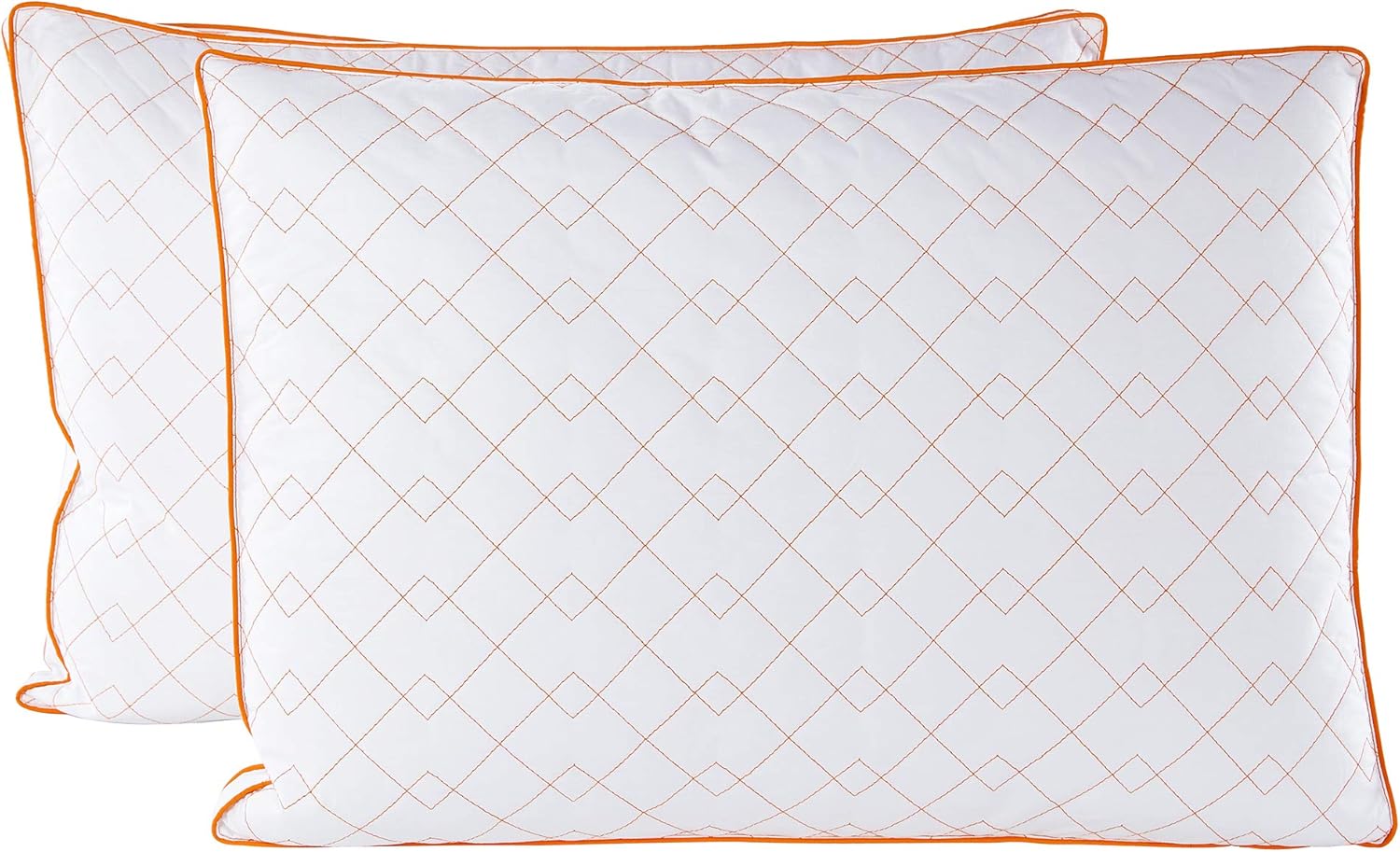 Juego de 2 almohadas de plumón de ganso para dormir con funda de algodón 100% premium, Algodón, Anaranjado, King
