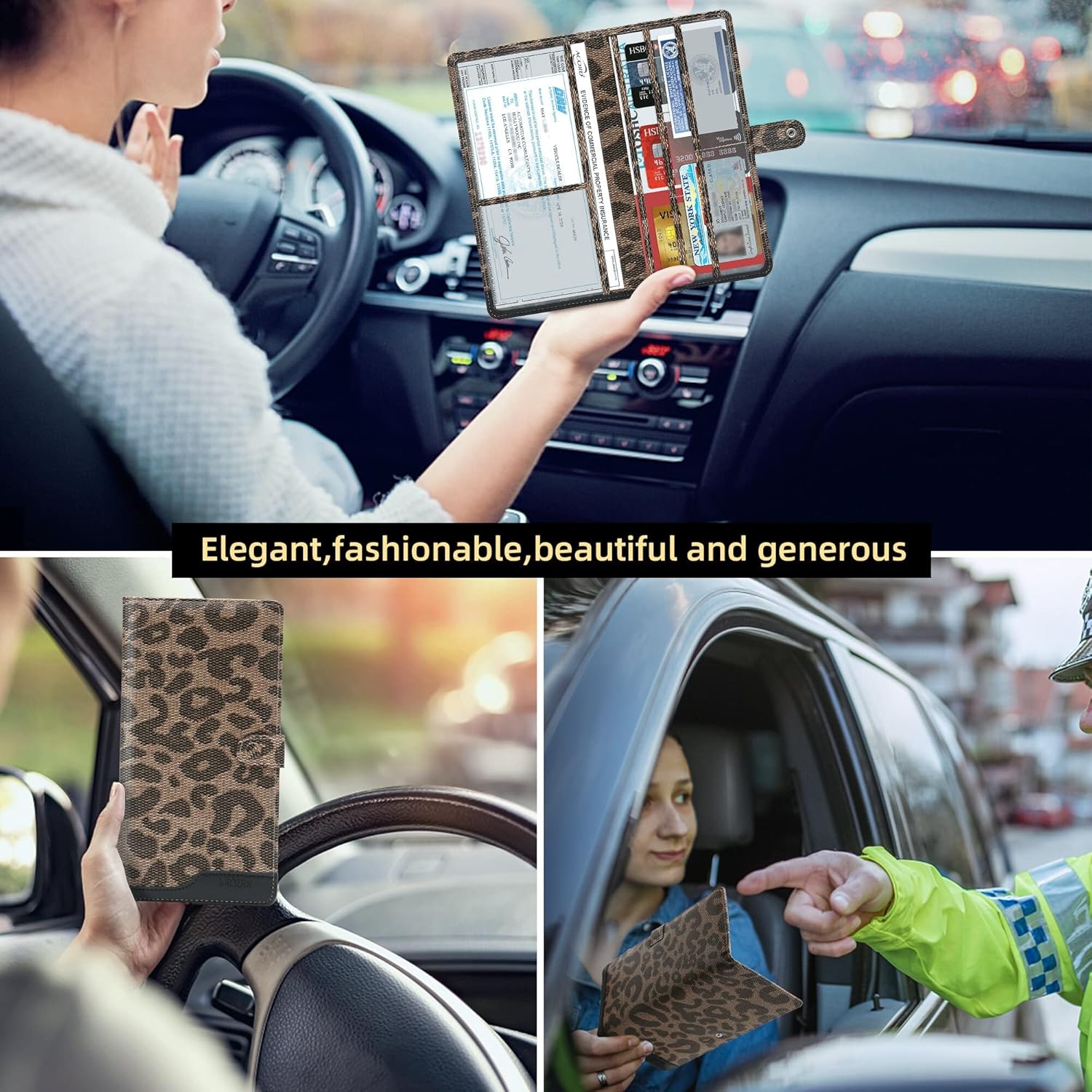 Carpeta para registro y seguro de automóvil, carpeta de piel sintética de alta calidad, para documentos de automóvil, licencia de conducir, tarjetas