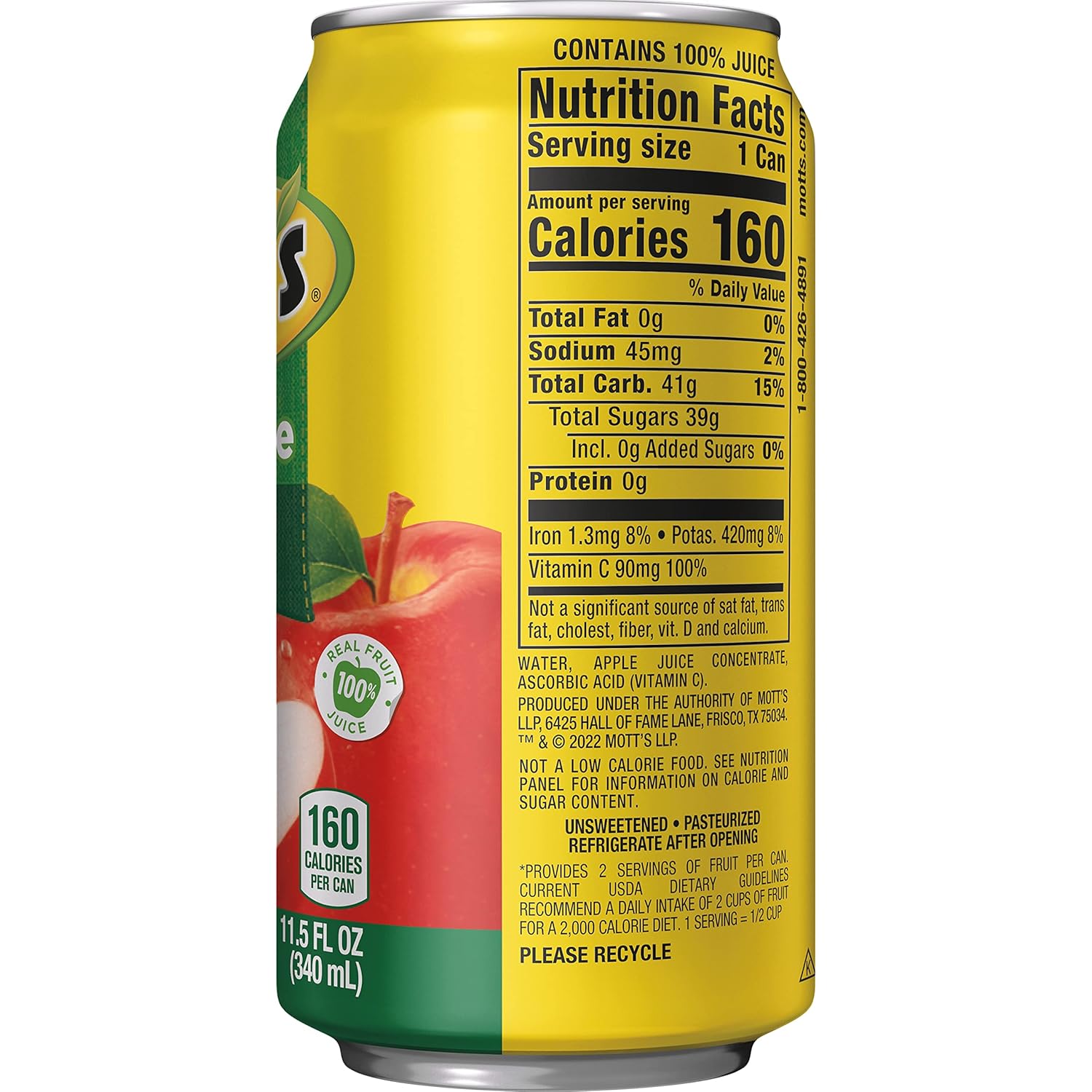 Mott’s Jugo de manzana 100% original, lata de 11.5 onzas líquidas