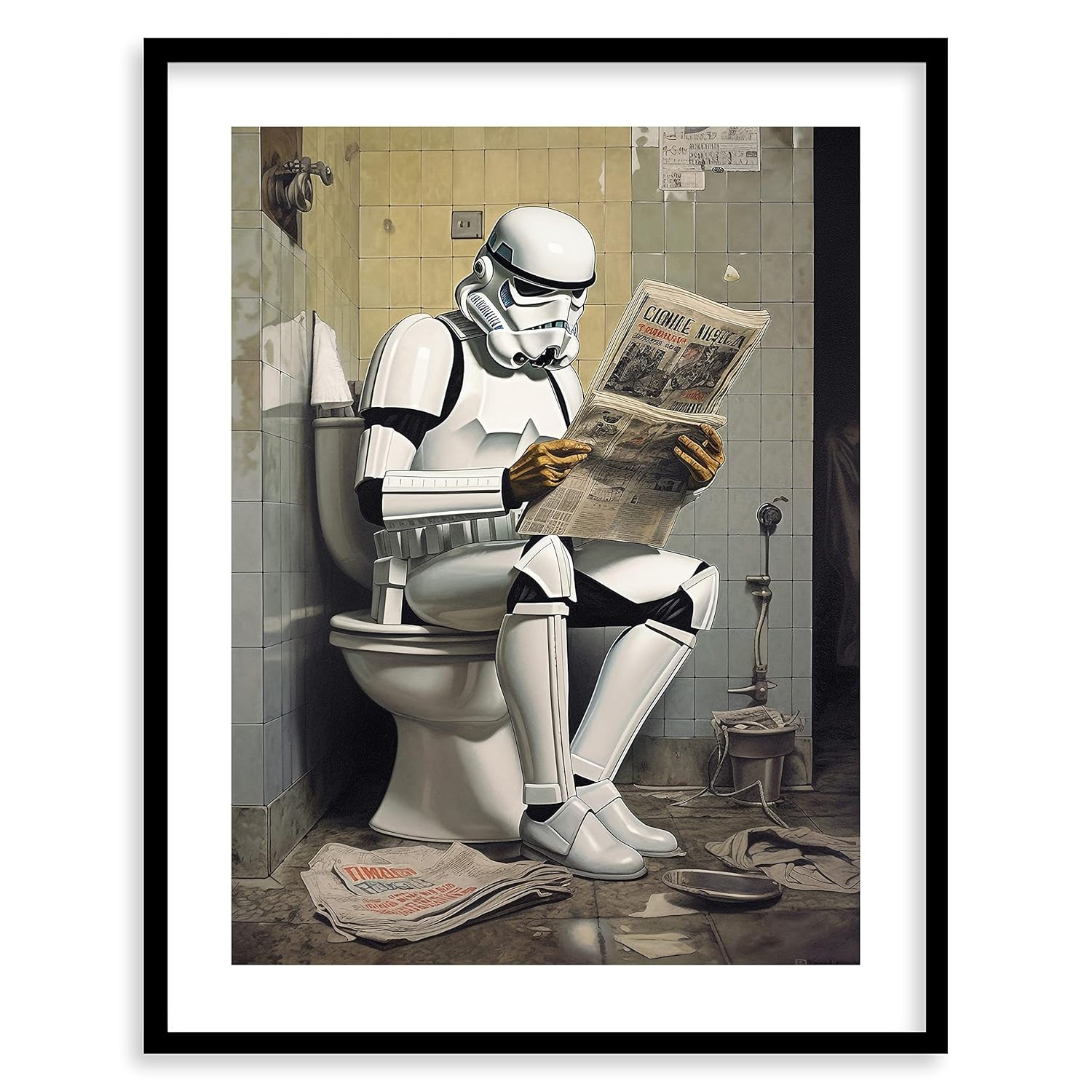 Star Wars Bathroom Décor Art Print – Premium Giclee Fine Art Print – Aesthetic Modern Vintage Painting Style Darth Vader Stormtrooper Yoda Print