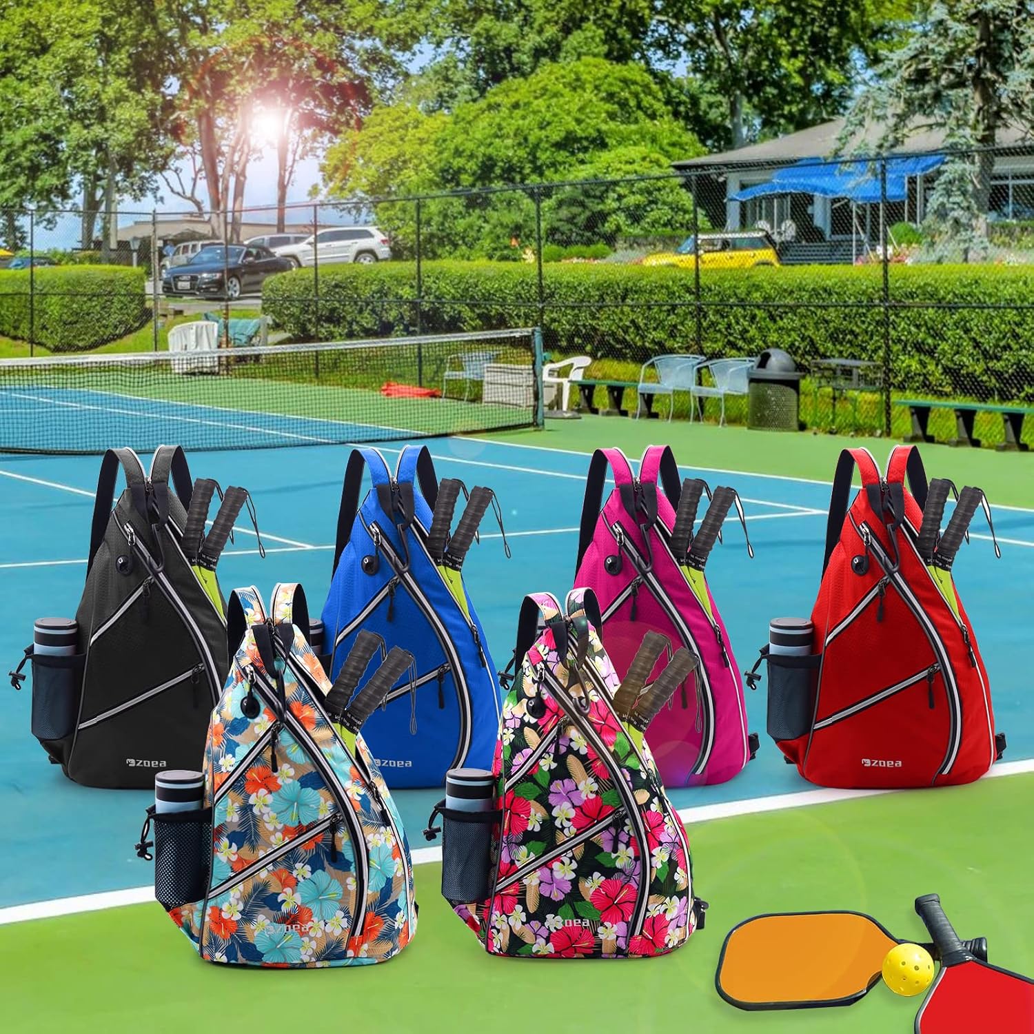 ZOEA Bolsa de pickleball deportiva para mujeres y hombres, mochila ajustable de pickleball con gancho para cerca, se adapta a 4 paletas y todos tus