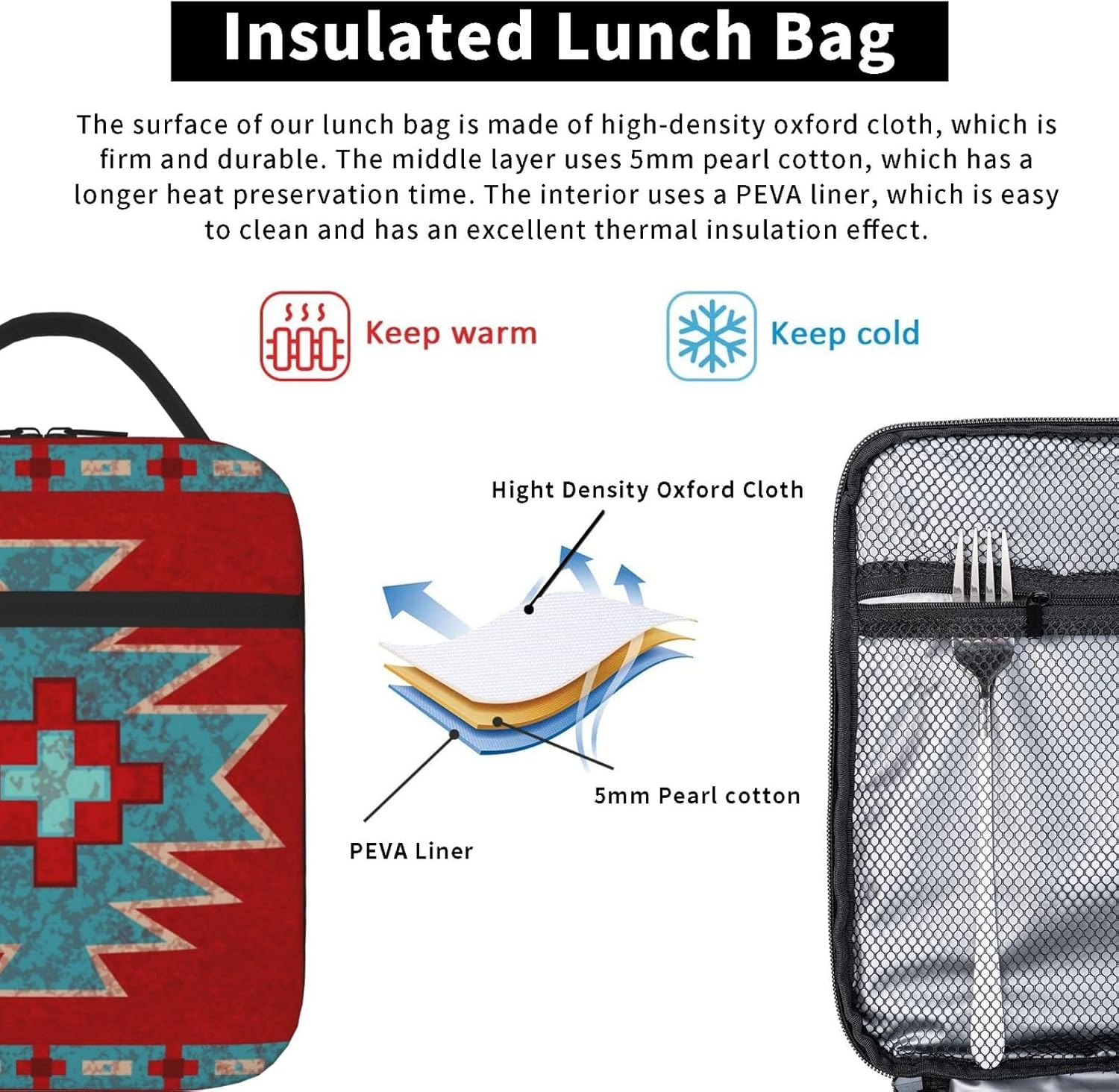 Bolsas de almuerzo aisladas de moda Bolsa de almuerzo de moda Bolsa de asas a prueba de fugas de amplia apertura para compras, Oficina Totebag
