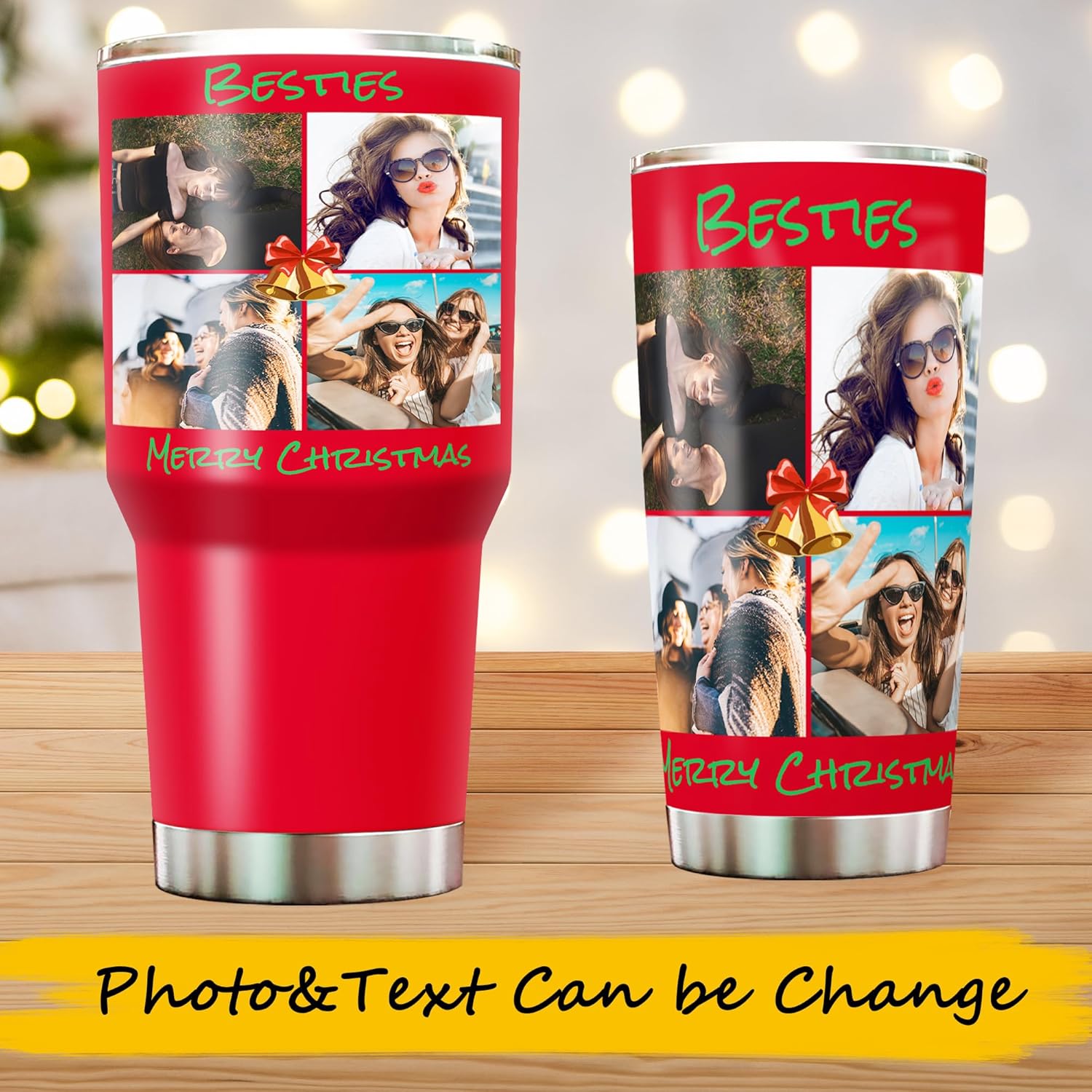 Tazas de café personalizadas con texto fotográfico de 20 oz30 onzas, impresión 3D, 4 imágenes, vasos de acero inoxidable de doble pared con
