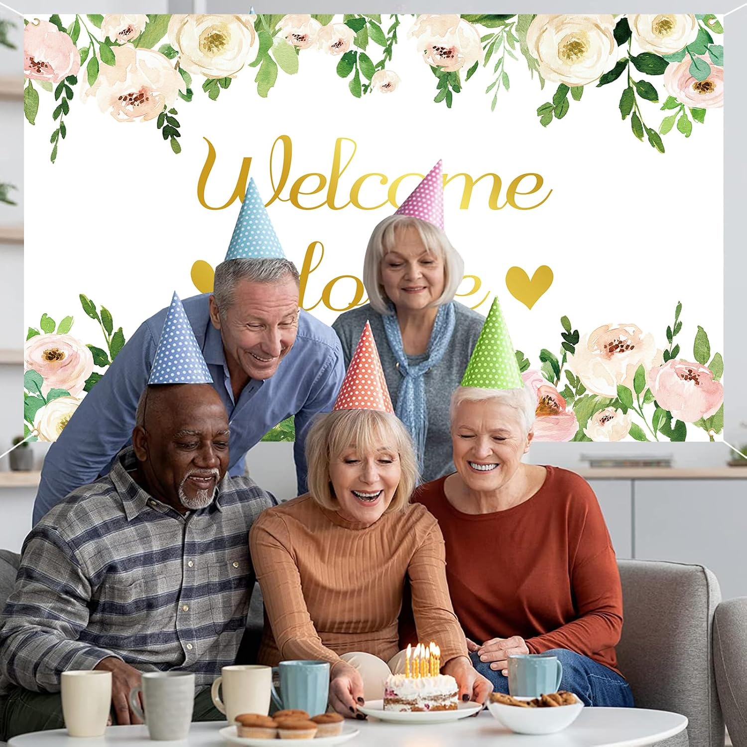 Vlipoeasn Elegante pancarta de bienvenida a casa, decoración de fiesta blanca con texto en inglés “We Missed You So Much”, suministros patrióticos