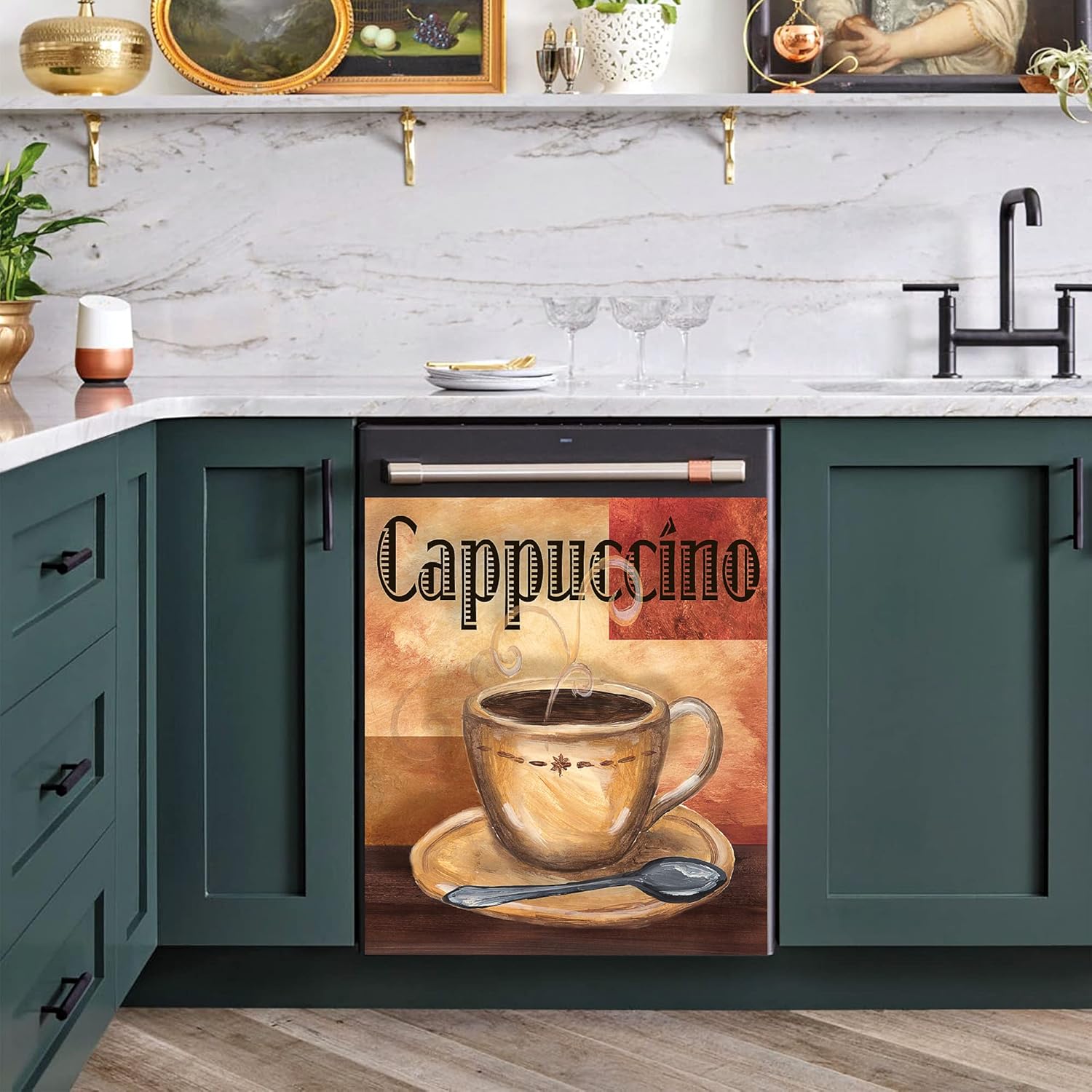 Yosa Calcomanía magnética para decoración de cocina y té, diseño de capuchino para nevera, 23 x 26 pulgadas, panel de café retro, café 01, 23 x 26