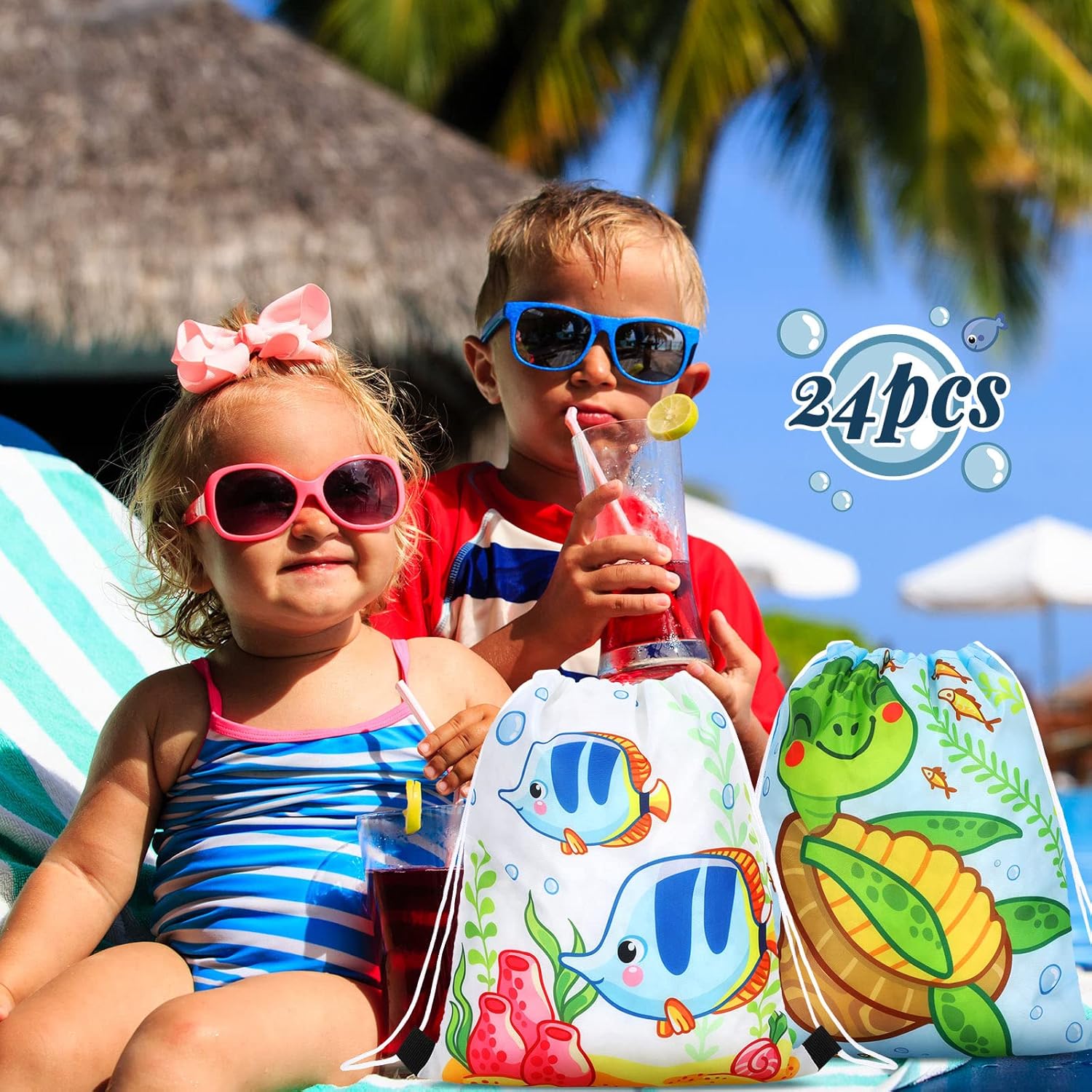 24 bolsas con cordón de animales marinos, mochila para regalo de fiesta de vida marina, bolsas de regalo para fiesta de océano, bolsas de regalo