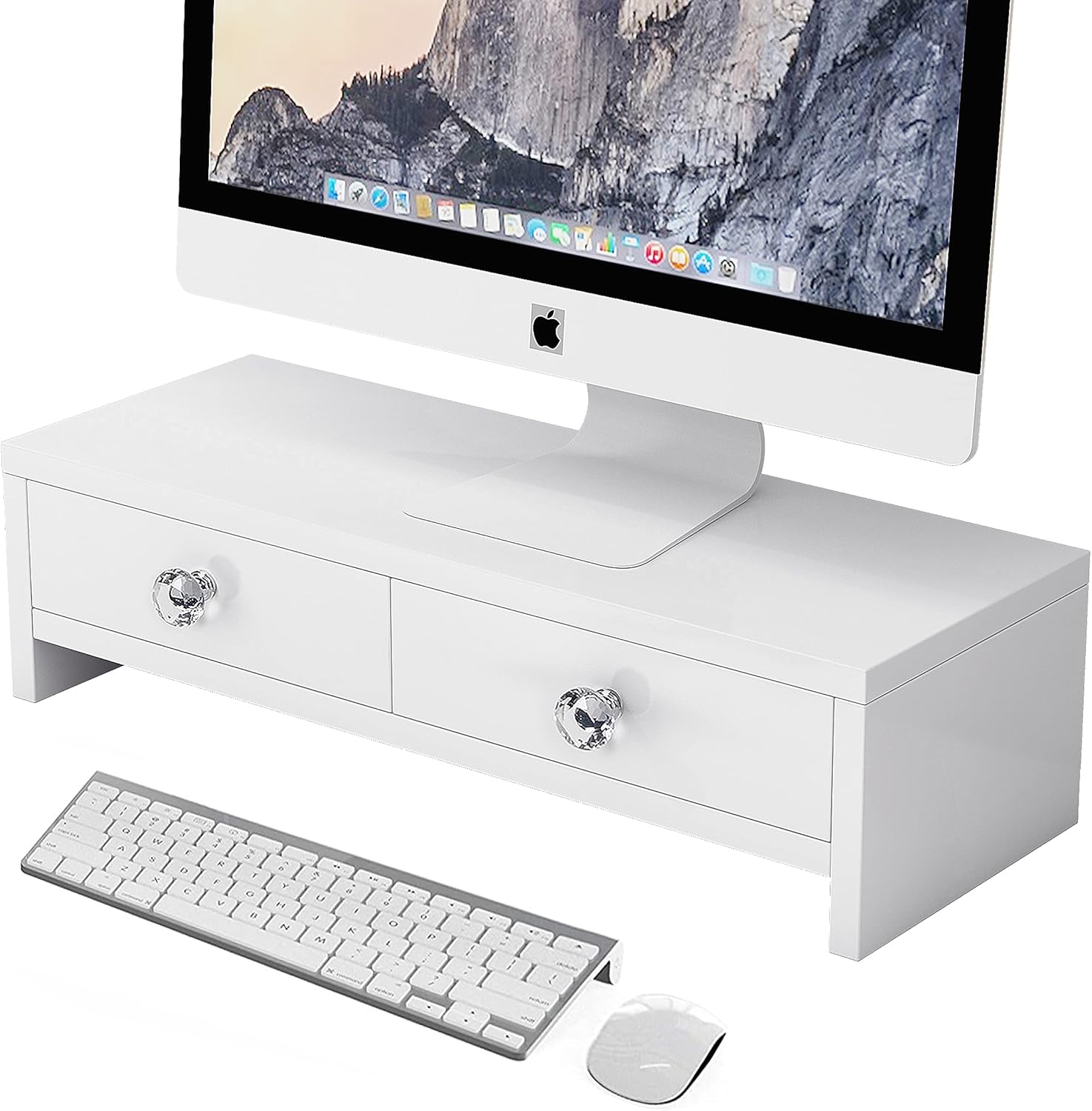 Soporte elevador para monitor con cajones, soporte para monitor de computadora, soporte organizador de escritorio para laptop, PC, suministros de