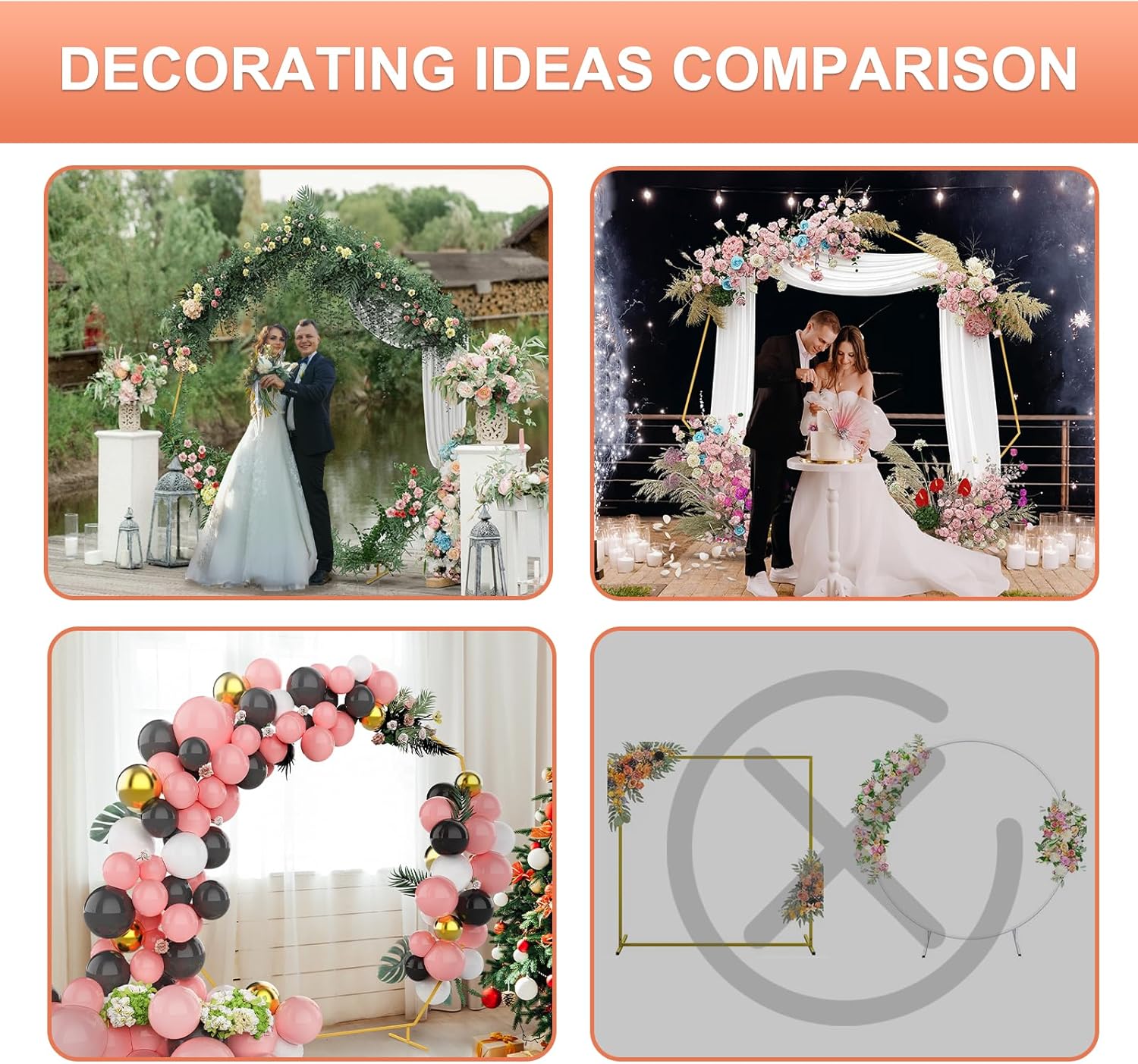 melos Arcos de boda de 7.5 x 7.4 pies para ceremonia, soporte de arco de globos de metal heptagonal, soporte de fondo para jardín, fiestas,