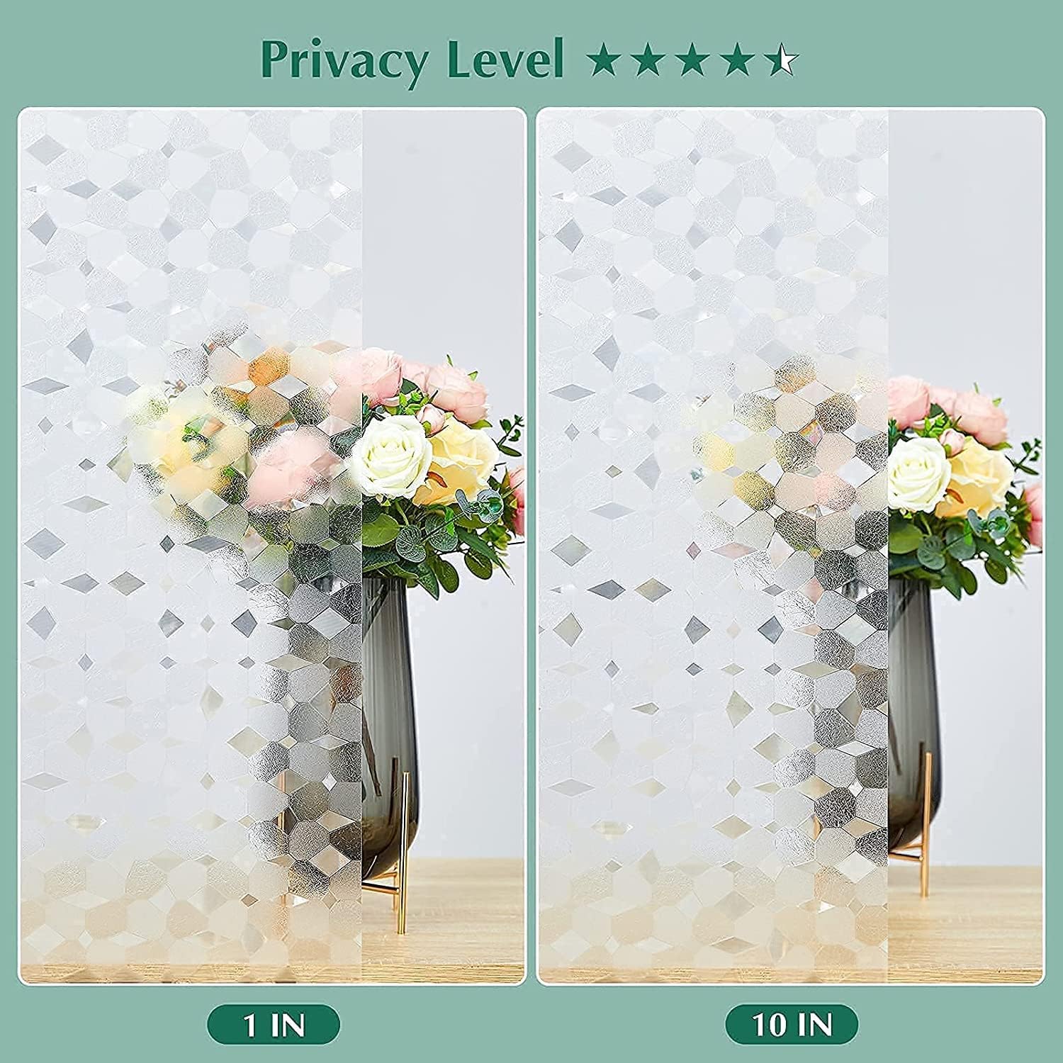 Coavas Película decorativa para ventana de vidriera Película decorativa para ventana, privacidad 3D, adherencia estática, bloqueo de calor, anti UV,