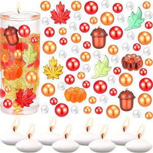 Barydat Juego de 6141 piezas de relleno de jarrón de Acción de Gracias, hojas de calabaza, bellota, geles de agua de perlas sintéticas, velas Barydat Juego de 6141 piezas de relleno de jarrón de Acción de Gracias, hojas de calabaza, bellota, geles de agua de perlas sintéticas, velas