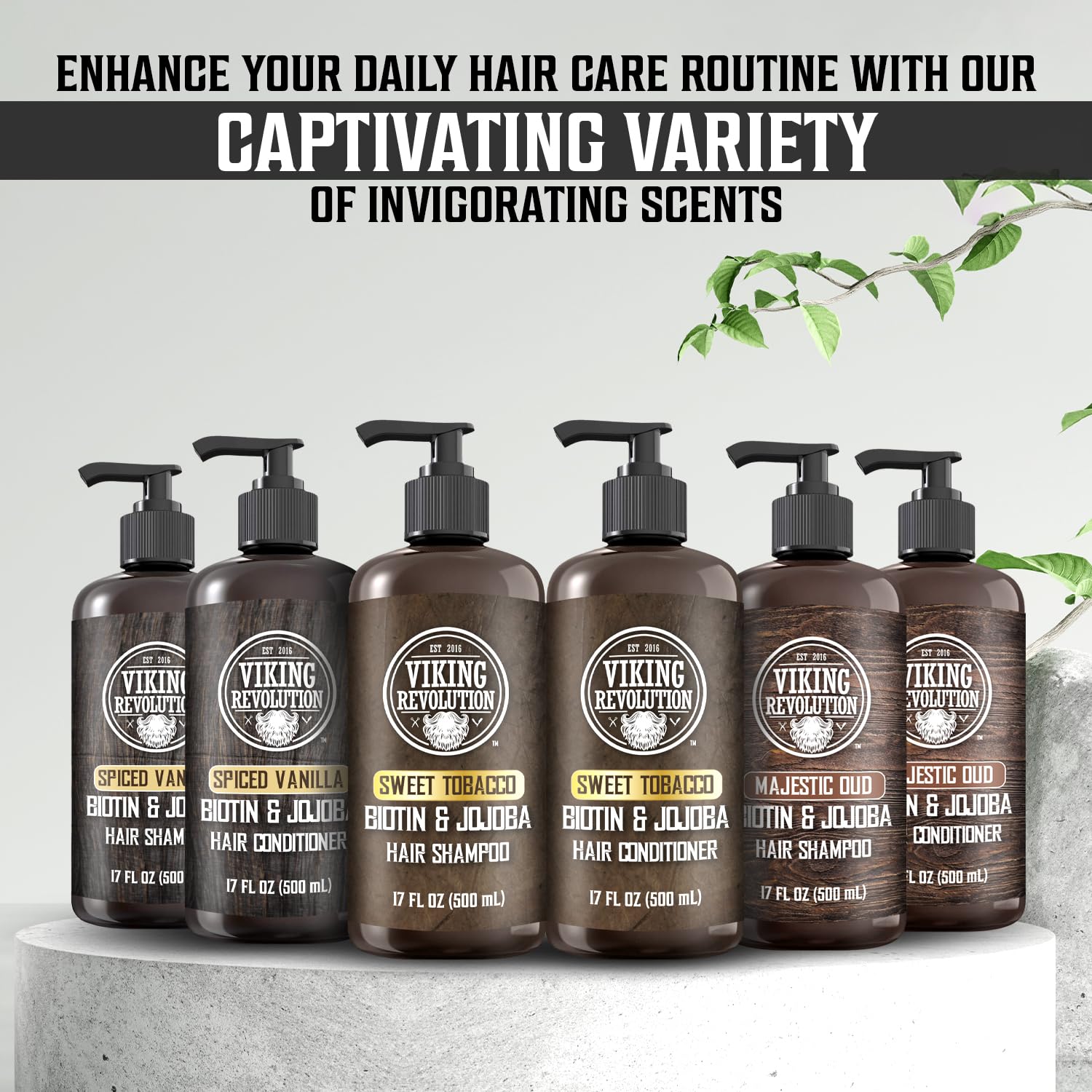 Viking Revolution Spiced Vanilla – Juego de champú y acondicionador para hombre con biotina y aceite de jojoba, champú natural para el cabello y