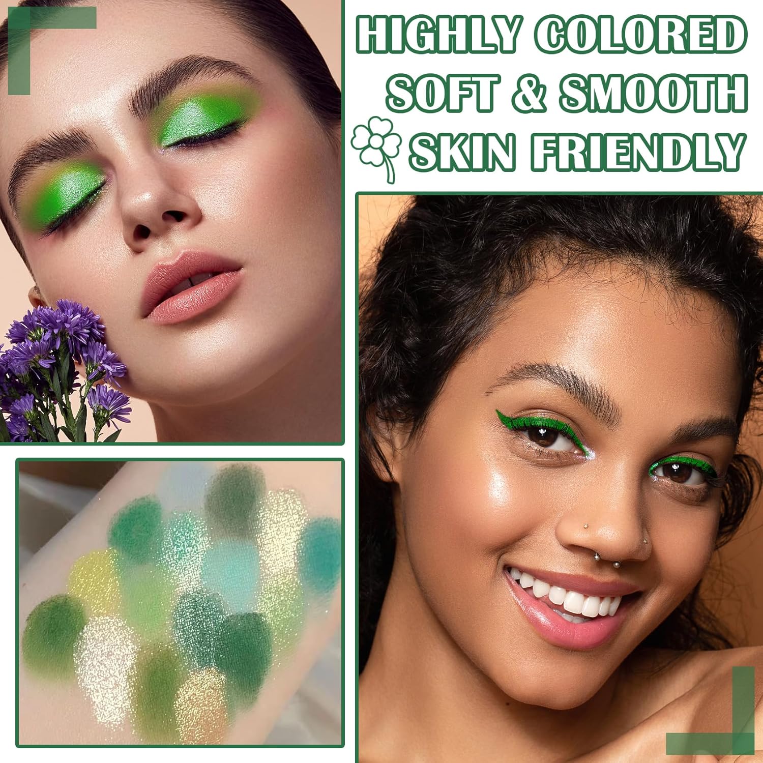 XiaoTu Paleta de sombra de ojos verde, paleta de maquillaje de sombra de ojos mate con purpurina de 16 colores, altamente pigmentada, colorida,