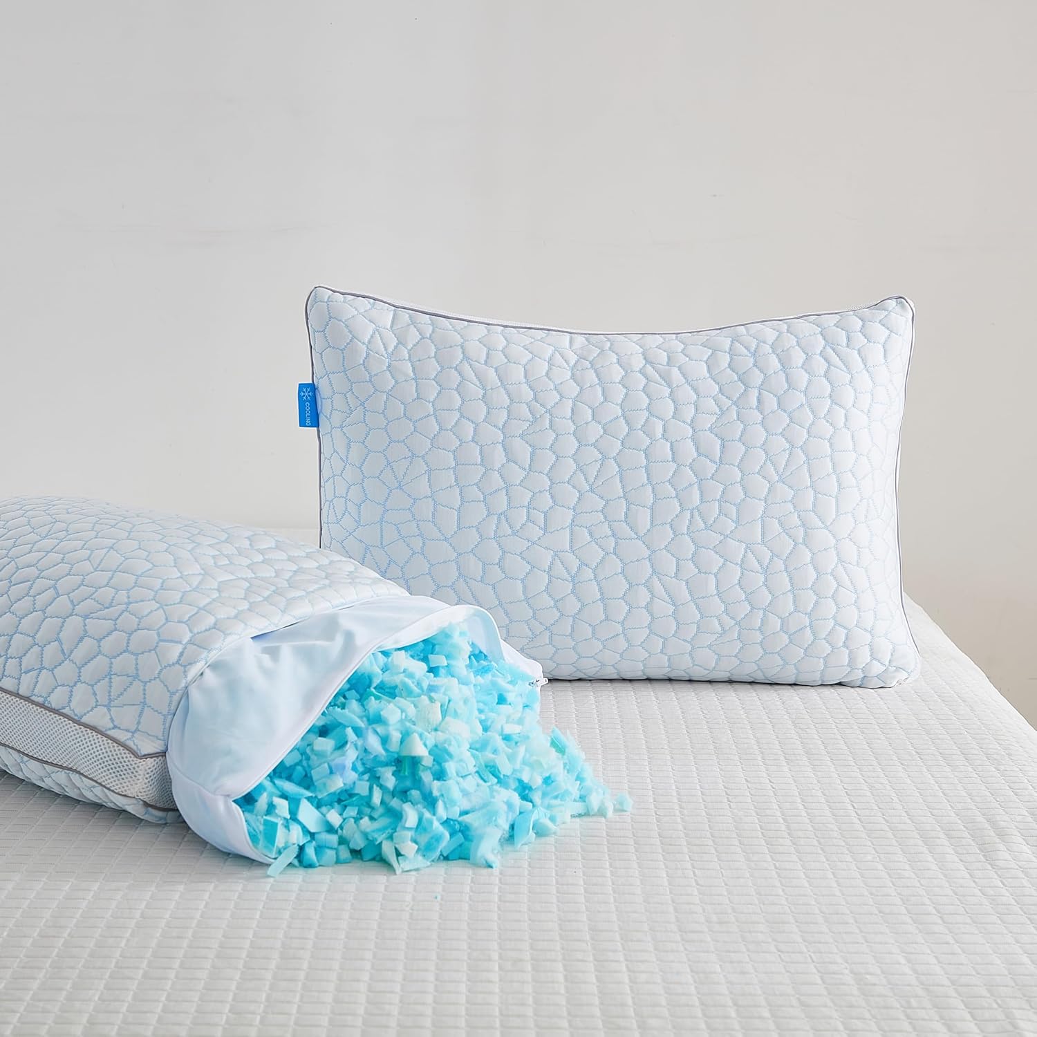 QUTOOL Juego de 2 almohadas refrescantes de espuma viscoelástica de lujo, almohadas de cama de bambú tamaño Queen, almohadas de gel ajustables para
