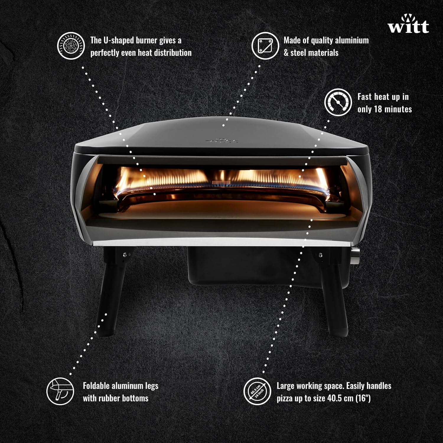 Horno de pizza Witt ETNA Fermo galardonado  Horno de pizza tradicional  Calentamiento rápido a 932.0 F, capacidad de 15.9 in, cocción de 60