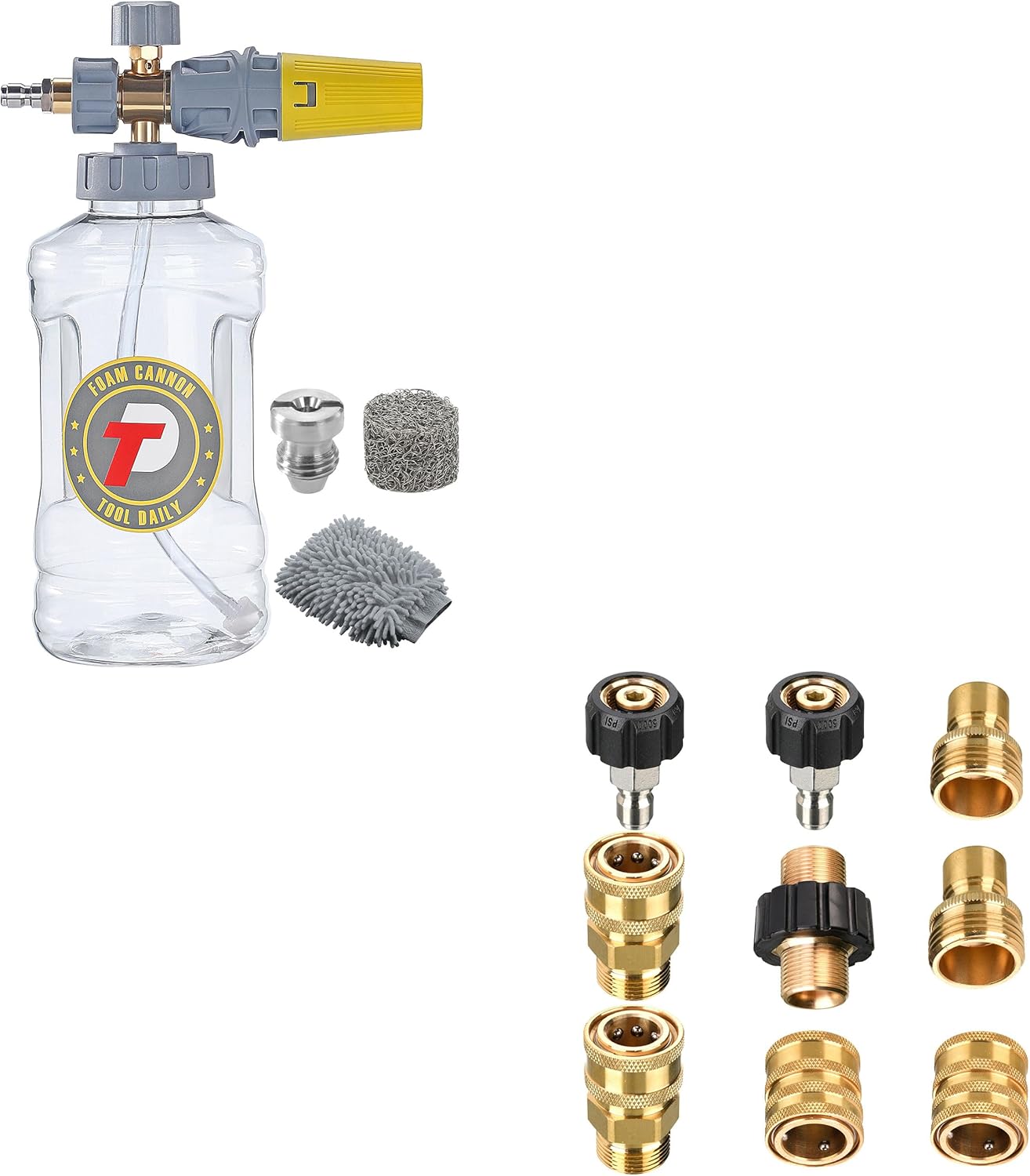 Tool Daily Cañón de espuma, lanzador de espuma ajustable, juego de adaptadores para lavadora a presión, conexión rápida M22 a 38 pulgadas