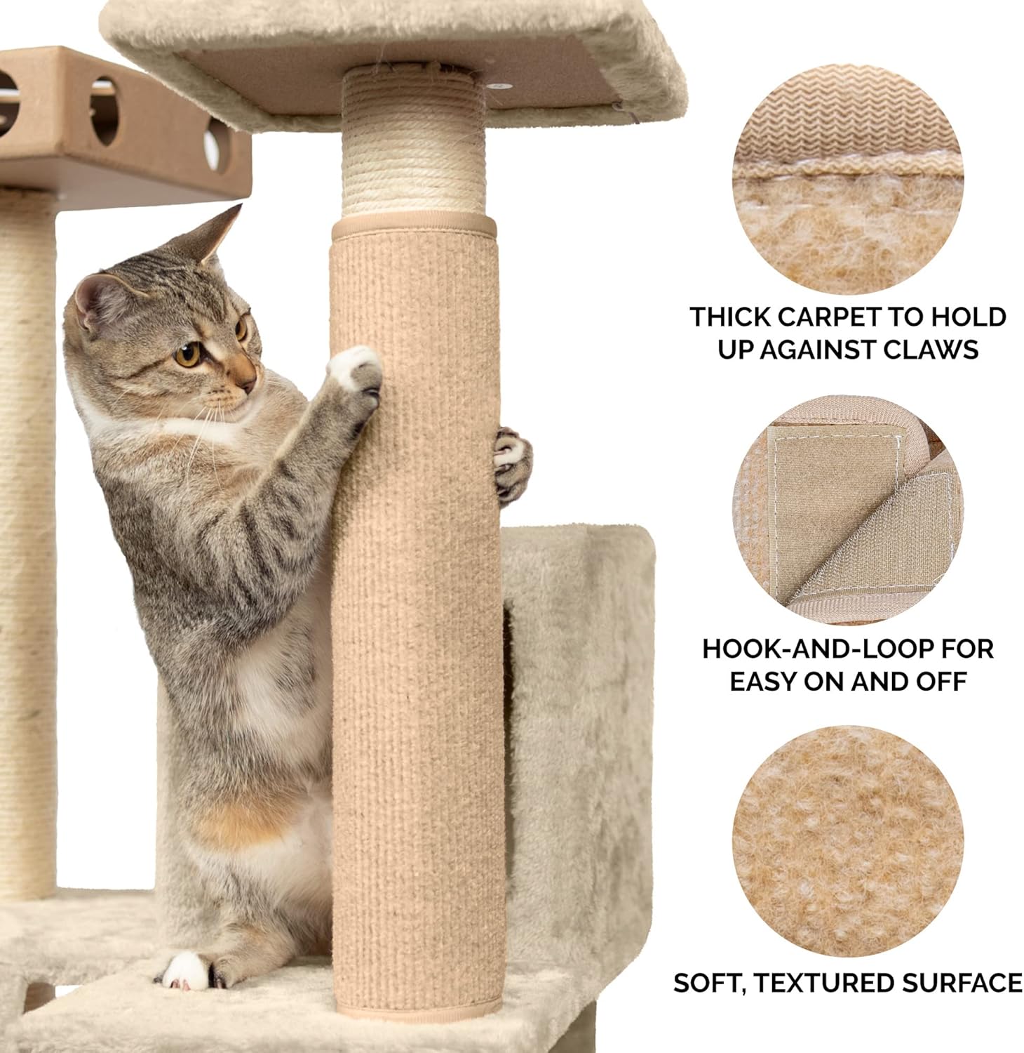 Furhaven Funda para poste rascador envolvente para gatos de interior, se adapta a postes de hasta 3.5 pulgadas de diámetro, duradera y menos