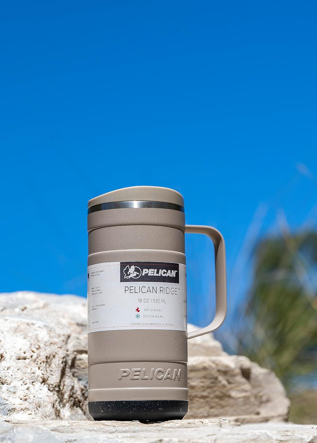 Pelican Hydration Pelican Ridge – Vaso aislado al vacío de 18 onzas, acero inoxidable reciclado de doble pared de viaje con doble tapa, taza de café