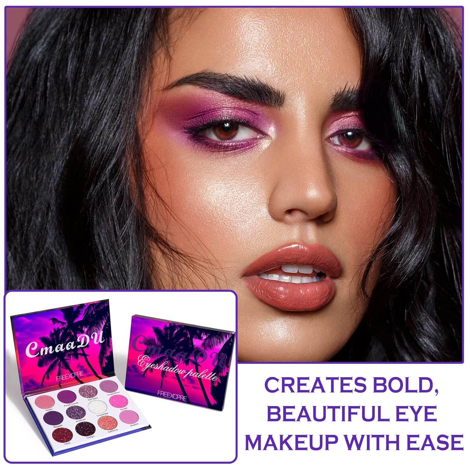 NVLEPTAP Paleta de sombra de ojos de 12 colores con purpurina, morado, rosa, blanco, paleta de sombra de ojos de arco iris de alta pigmentación,