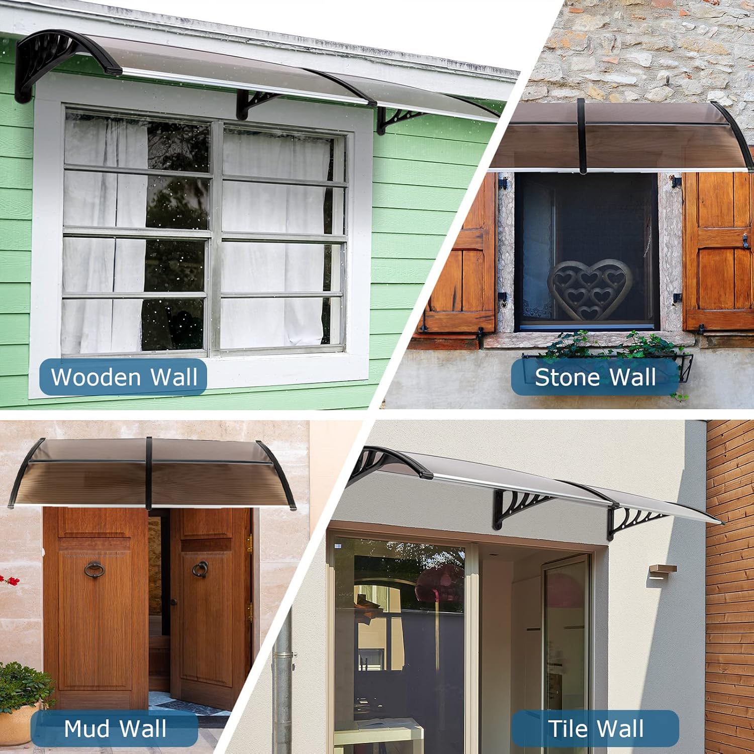 Toldo para puerta de ventana de 80 x 40 pulgadas, cubierta de policarbonato para puerta de entrada, toldo exterior para ventana exterior, UPF 50+,