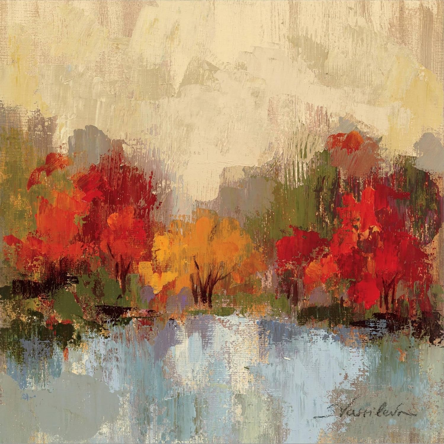 Silvia Vassileva – Lienzo decorativo para pared, diseño de otoño Riverside I, decoración escénica, 24 x 24 pulgadas