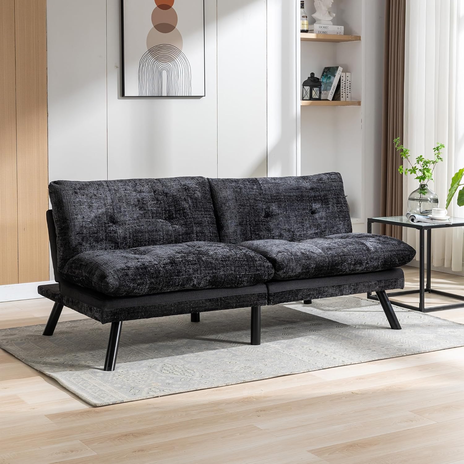 Sofá cama futón, sofá cama convertible de espuma viscoelástica, sofá biplaza pequeño con respaldo dividido para sala de estar, moderno asiento de