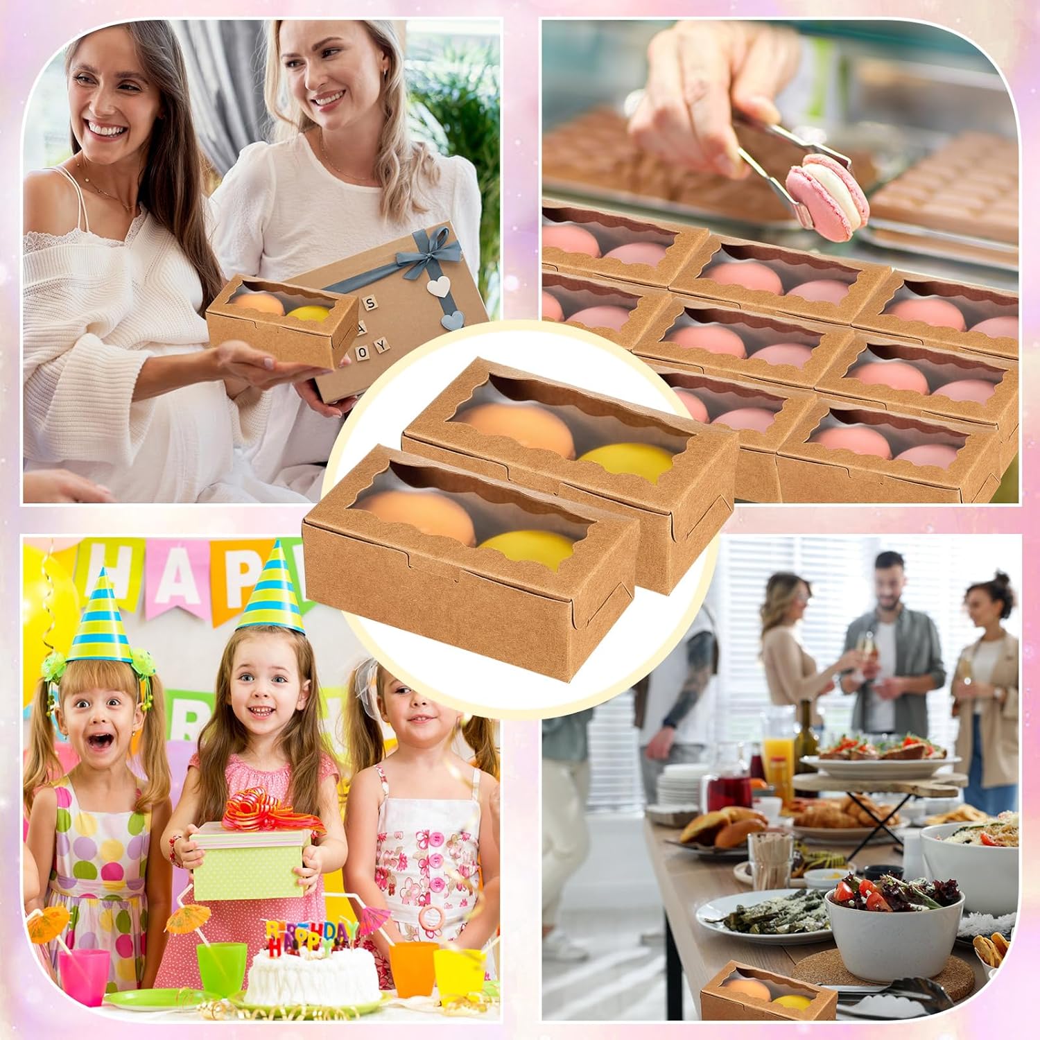 Sherr 200 cajas de galletas navideñas de 4 x 2 x 1 pulgadas con ventana, cajas de cupcakes, cajas de panadería, recipientes rectangulares para